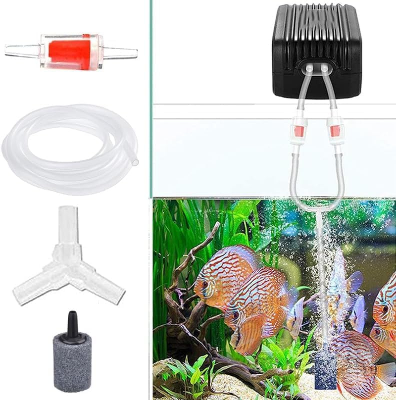 Aquarium Air Pump Accessories Kit with Standard Tubing, Air Stones, Check Valves, Suction Cups and Connection Tee(Clear, 13Feet)