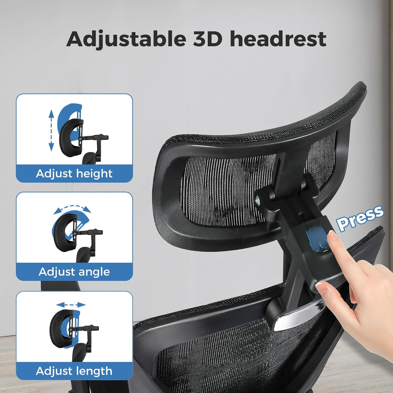 LEVEDE Ergonomic Office Chair with Foot Rest, Mesh Office Chair 4D Adjustable Armrest and Office Chair Lumbar Support, 150Kg Capacity Reclining Wide Home Office Desk Chairs(Black) - Brown image number 3