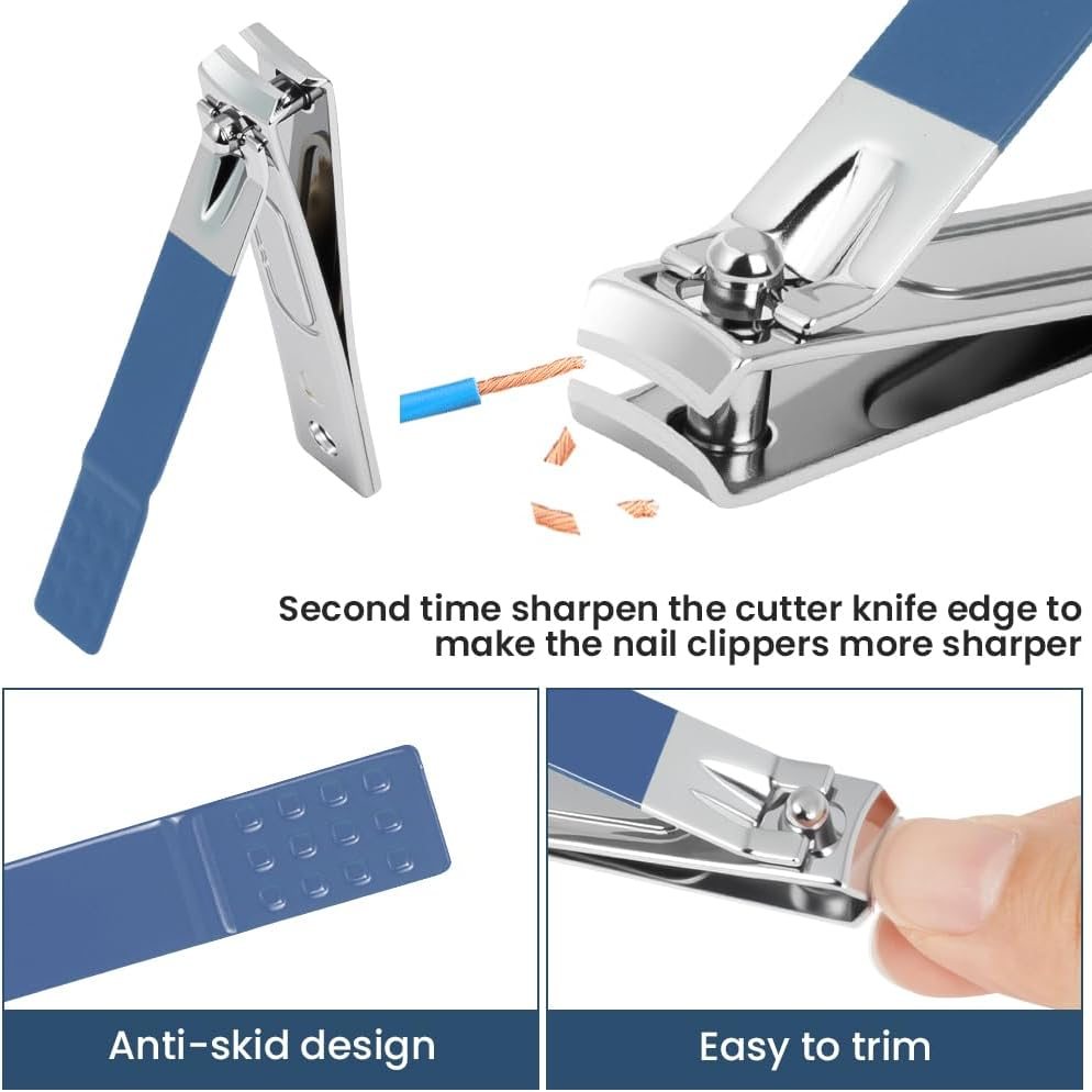 LOPHE Manicure Set, 16-Piece Nail Clippers Pedicure Set with Leather Bag, Professional Nail Care Nail Set for Thickness, Ingrown Nails, Women and Men, Blue