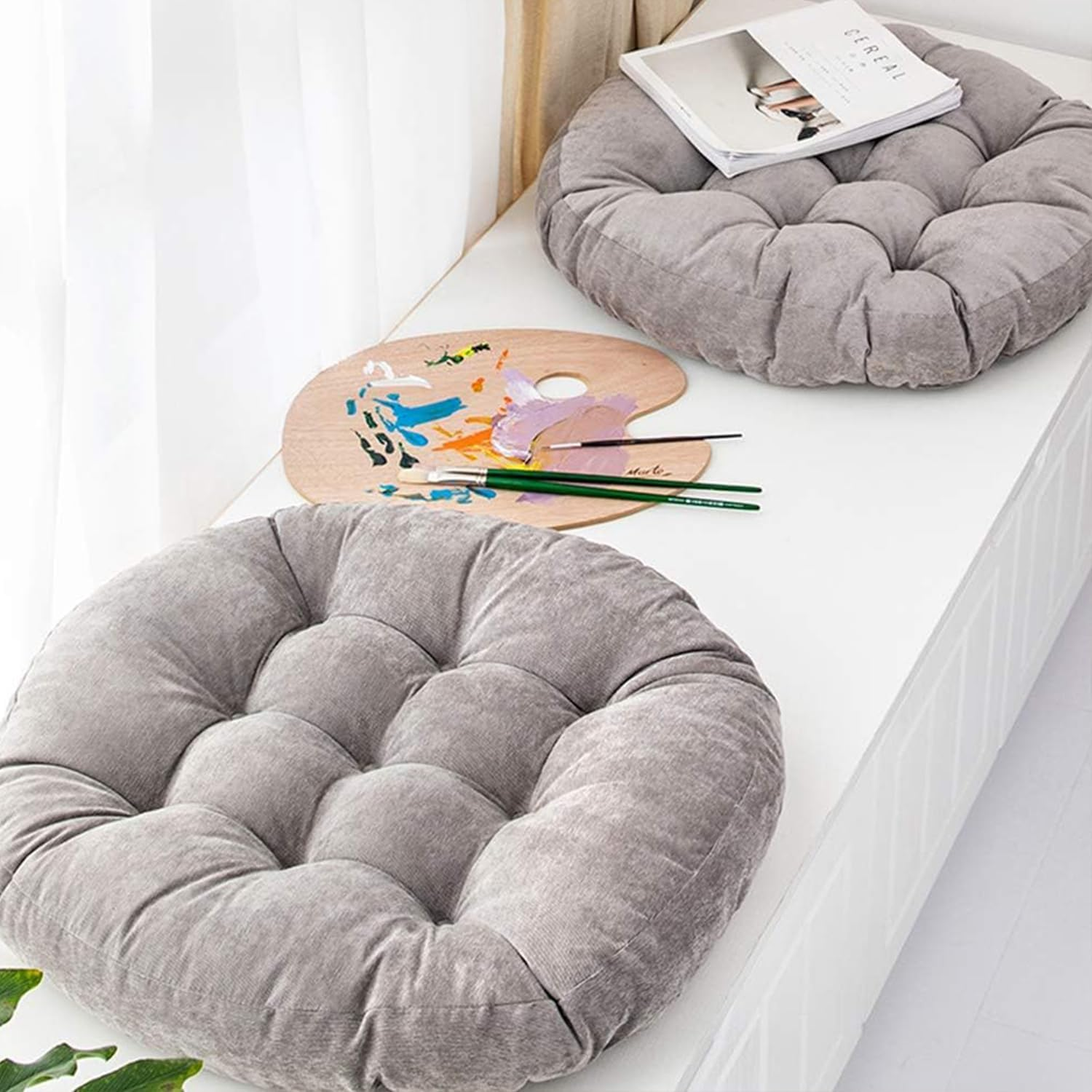 Floor Pillow Cushions, Solid round Seat Cushion, Patio Chair Cushion,Throw Cushion for Indoor/Outdoor Furniture Sitting Living Room Garden (Grey,22X22Inch) image number 6