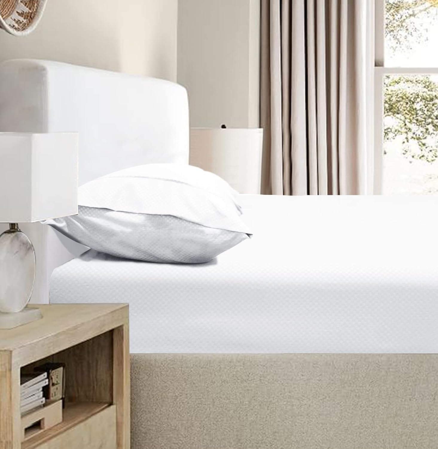 Ramesses 2000 Thread Count Bamboo Embossed Fitted Sheet Combo Set, King, White image number 4