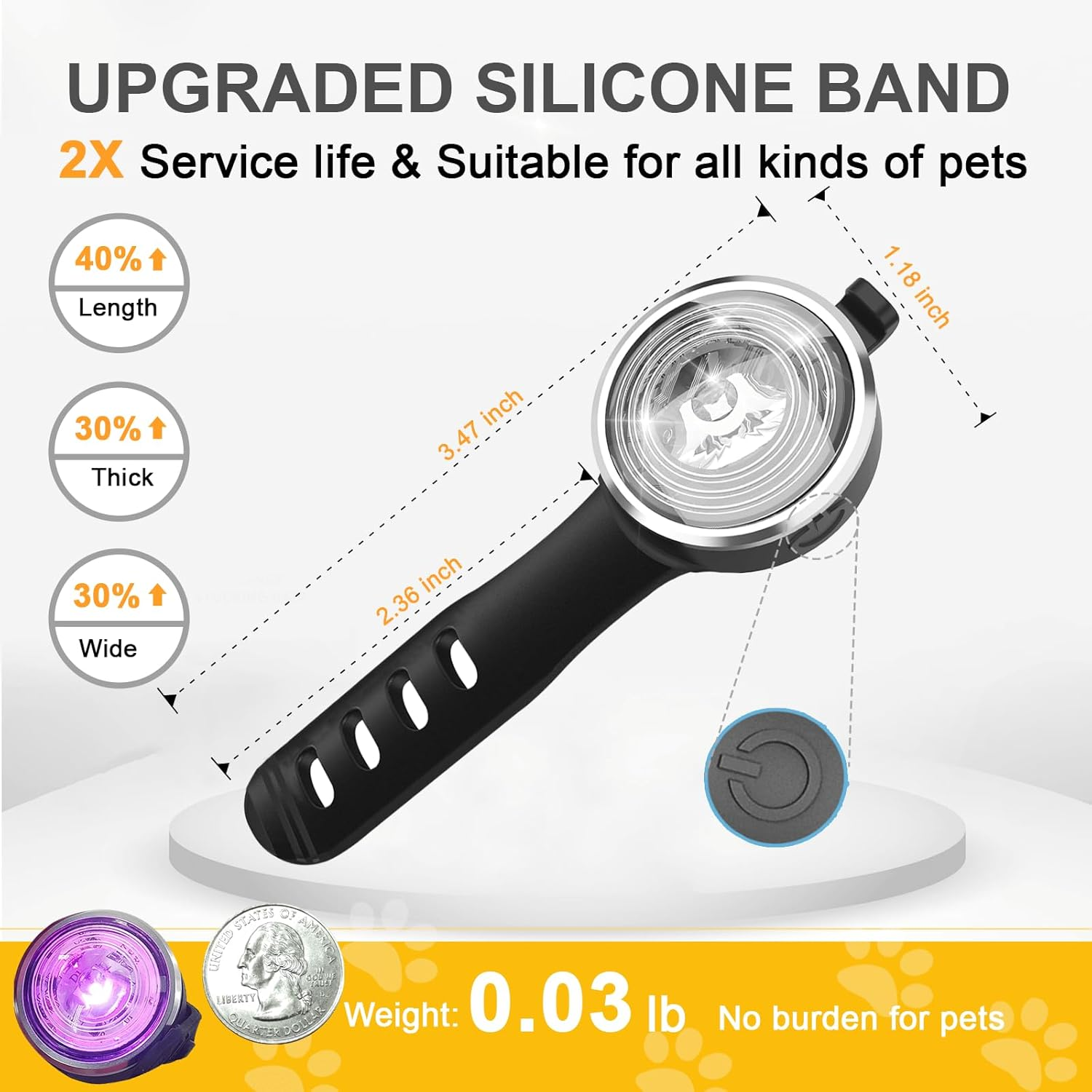 Tubasion 2-Pack Dog Lights for Night Walking, Upgraded 8 Modes Rechargeable Dog Collar Lights for Nighttime Clip On, IP66 Waterproof and Silicon Band Safety Lights for Dog Collars image number 3