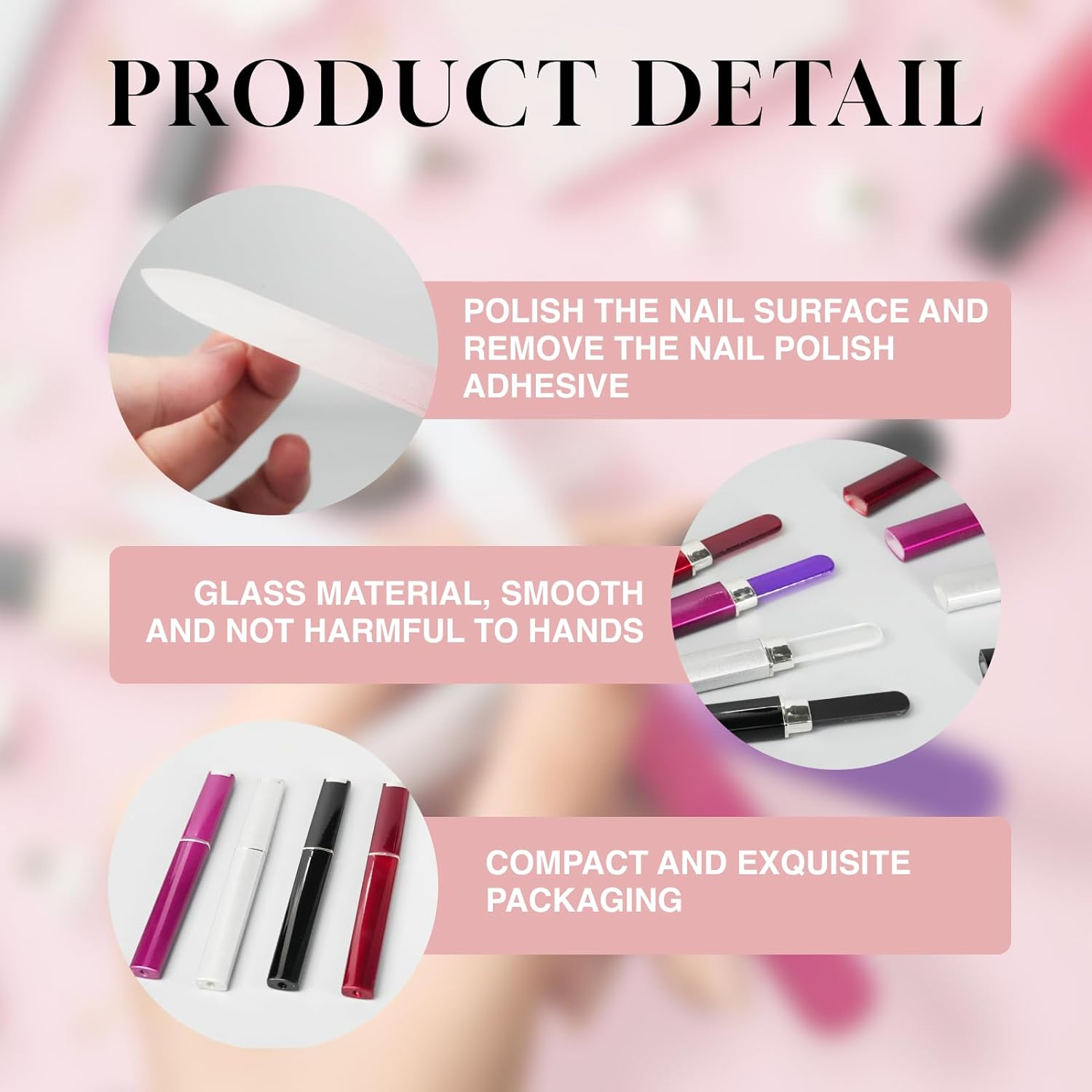 ​Fortuneglobe 4 Pcs Crystal Glass Nail File Set with Protective Case | Professional Double-Sided Etched Czech Glass Nail File for Natural Nails | Gentle Nail Care Tool | Stocking Stuffers & Unique Gifts for Women & Adults​​