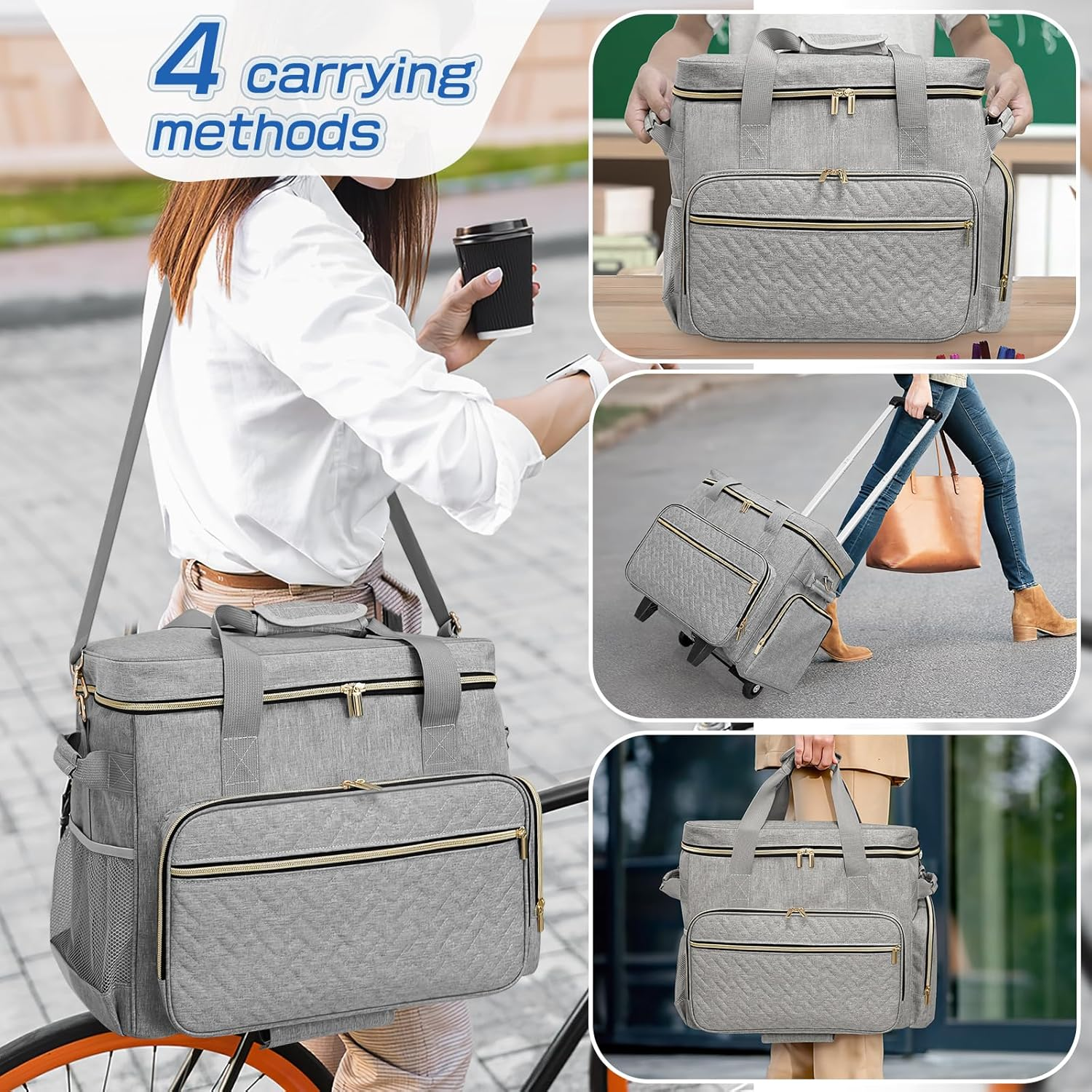 LIWSHWZ Rolling Teacher Tote Bag, Wheeled Teacher Bag with Accordion File Organizer for up to 15.6" Laptop,Thickened Trailer Leg Detachable Trolley for Teaching&Office Supplies Storage（17.3&times;9.8&times;13.4"） image number 1