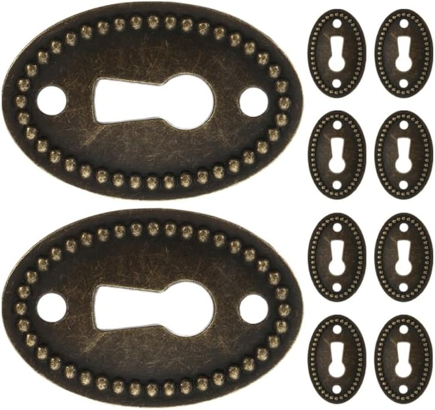 ARTIBETTER 10 Pcs Oval Stamped Antique Brass Decorative Keyhole Cover Keyhole Escutcheon Plate for Cabinet Door Dresser Drawers Desk Furniture Hardware image number 3
