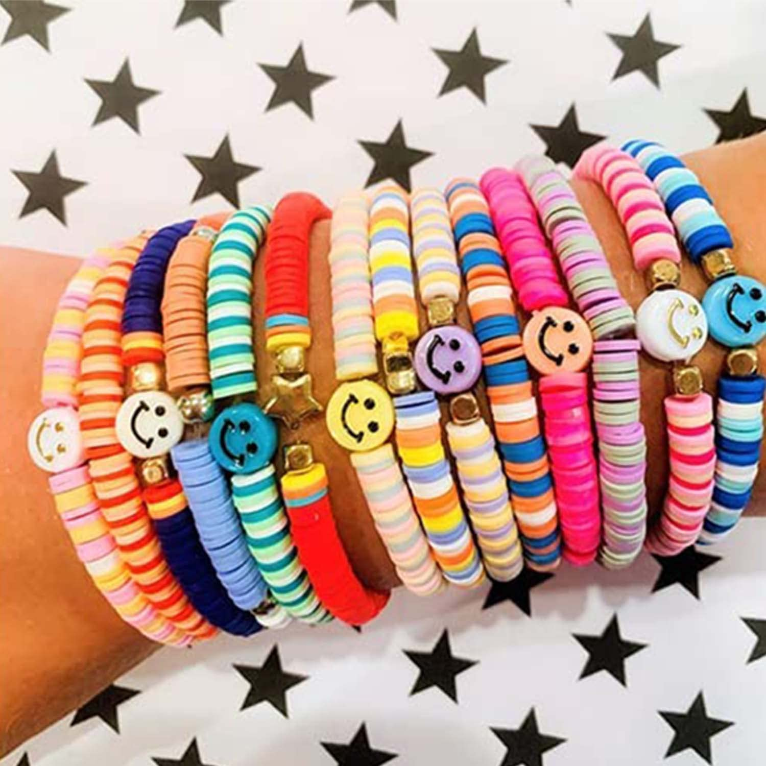 Clay Beads Bracelet Making Kits for Girls,4840 PCS Jewelry Making Kit with 4320PCS 6Mm Polymer Clay Beads, 520PCS Letter Beads, Smiley Face Beads, Charms, Gold Spacer Beads, Pearls for Kids Adults image number 3