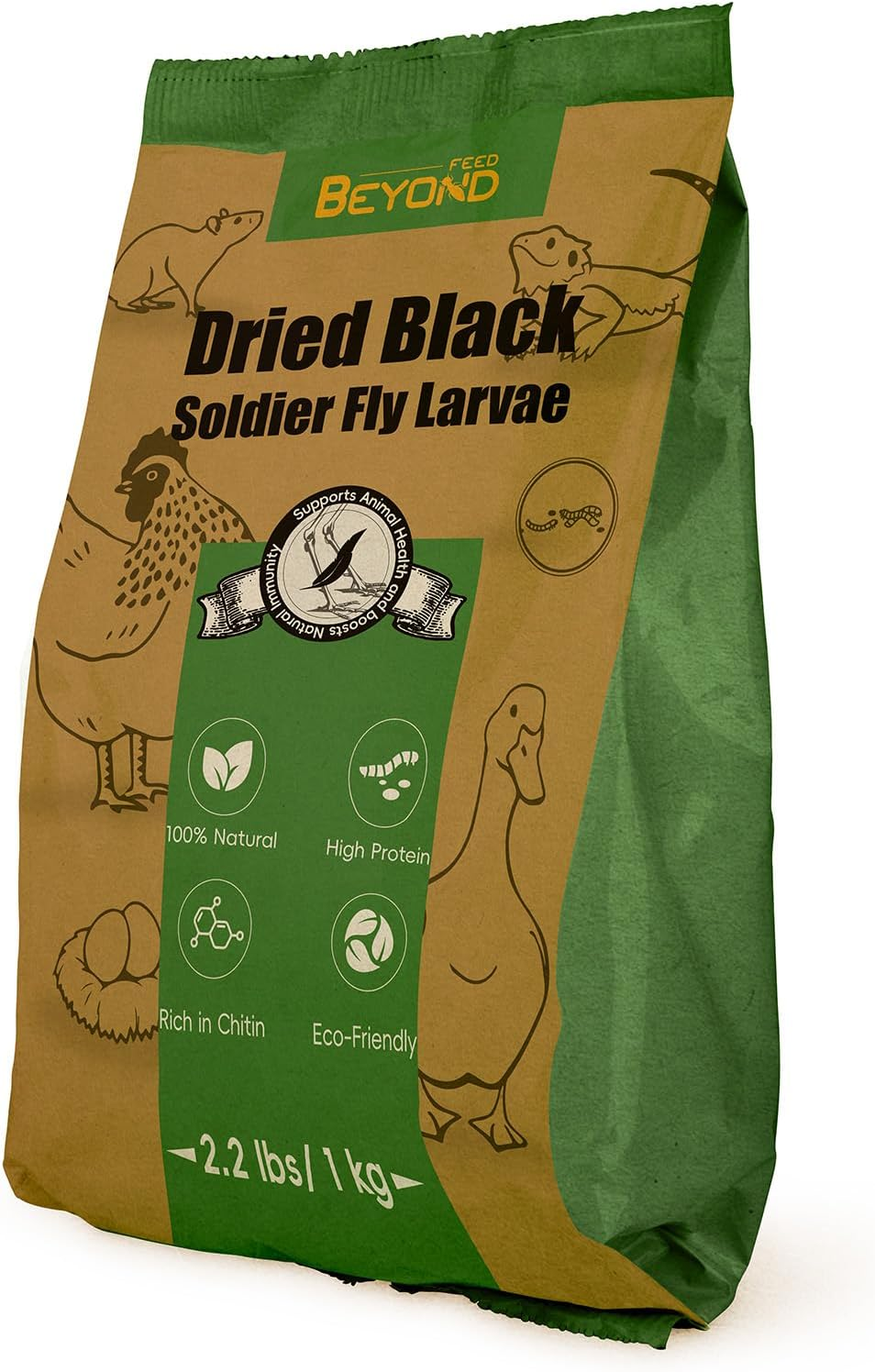Beyondfeed&trade; 1Kg Dried Black Soldier Fly Larvae - Nutrient-Rich, Sustainable Feed for Chickens, Ducks, Birds, Reptiles, Fish, Hamster, Turtles and More (2.2Lbs/1Kg Package) image number 6