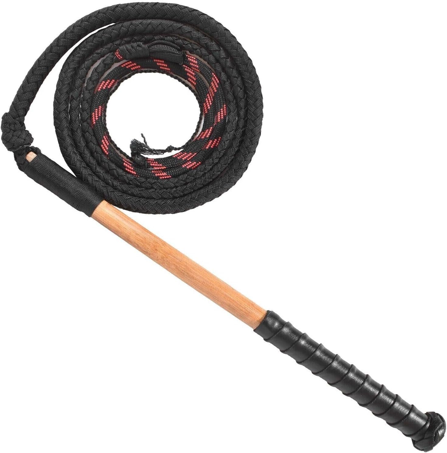 Indiana Jones Equestrian Bull Whip Stock Whip 4 Ft Long and 12 Plaits Leather Phobia Bullwhip Black and Red Para Cord Nylon Whip image number 5