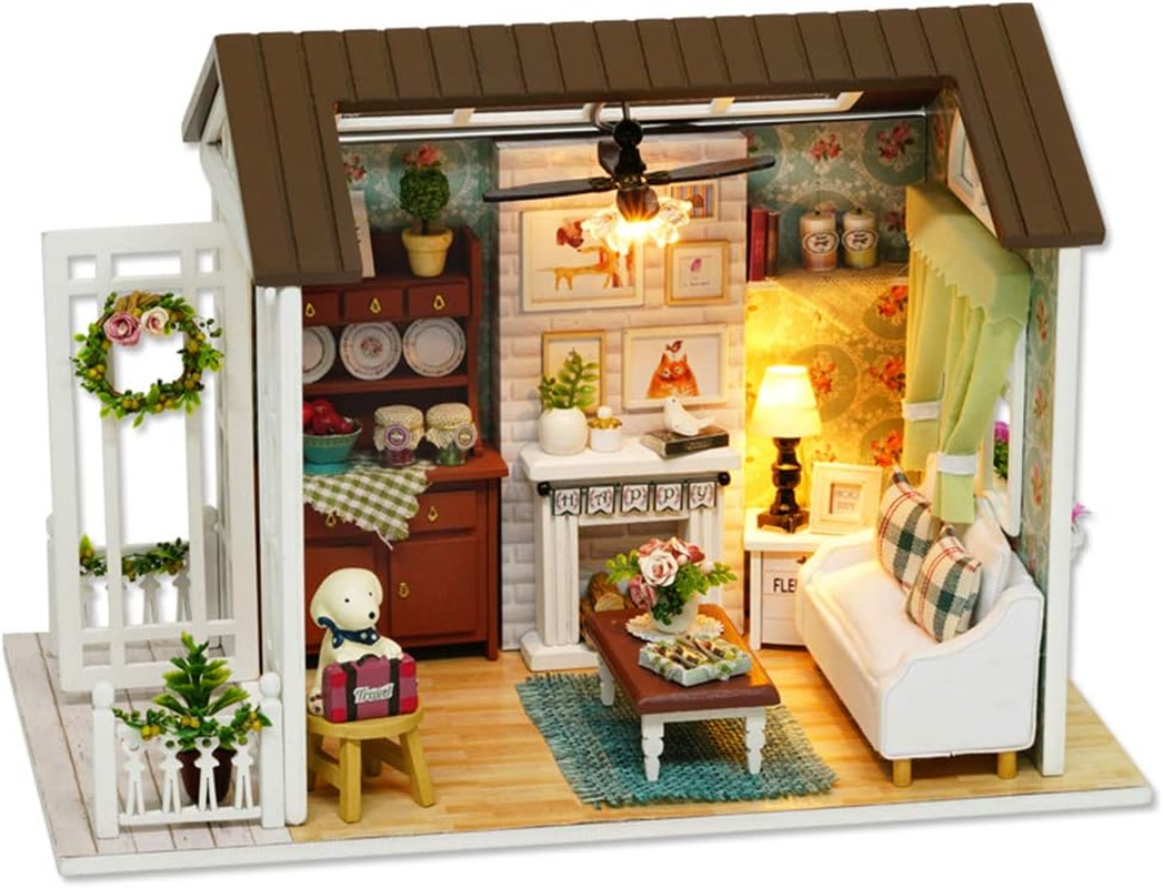 Tukiie DIY Miniature Dollhouse Kit, 1:24 Scale Wooden Mini Doll House Accessories with Furniture for Kids Teens Adults(Happy Times) image number 6