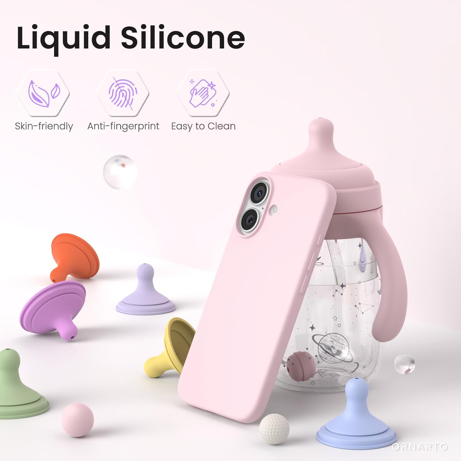 ORNARTO Compatible with Iphone 17 Case 6.3, Slim Liquid Silicone 3 Layers Full Covered Soft Gel Rubber Phone Case Protective Cover 6.3 Inch, Chalk Pink image number 3