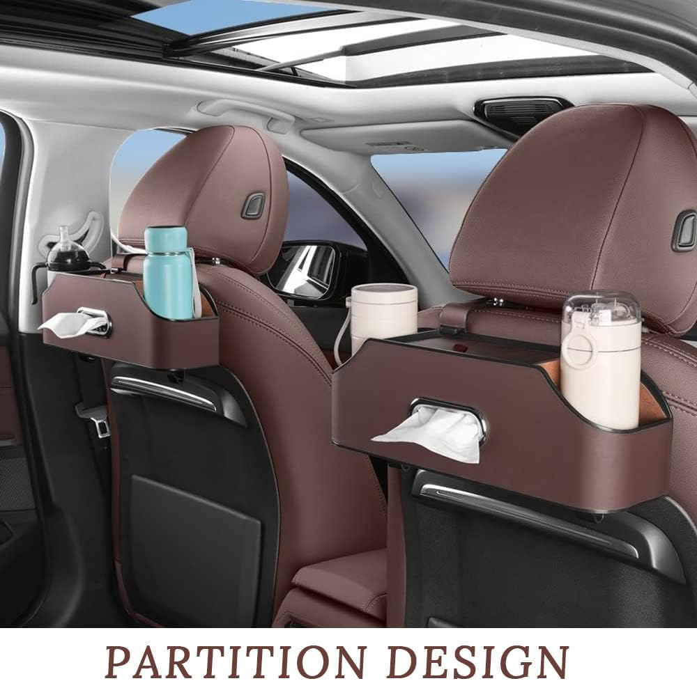 Car Seat Back Storage Box, Car Headrest Back Seat Storage Box with Hook, Interior Decorative Supplies, Multifunctional Travel Accessories Storage Bag, Great for Travel (Brown) image number 1