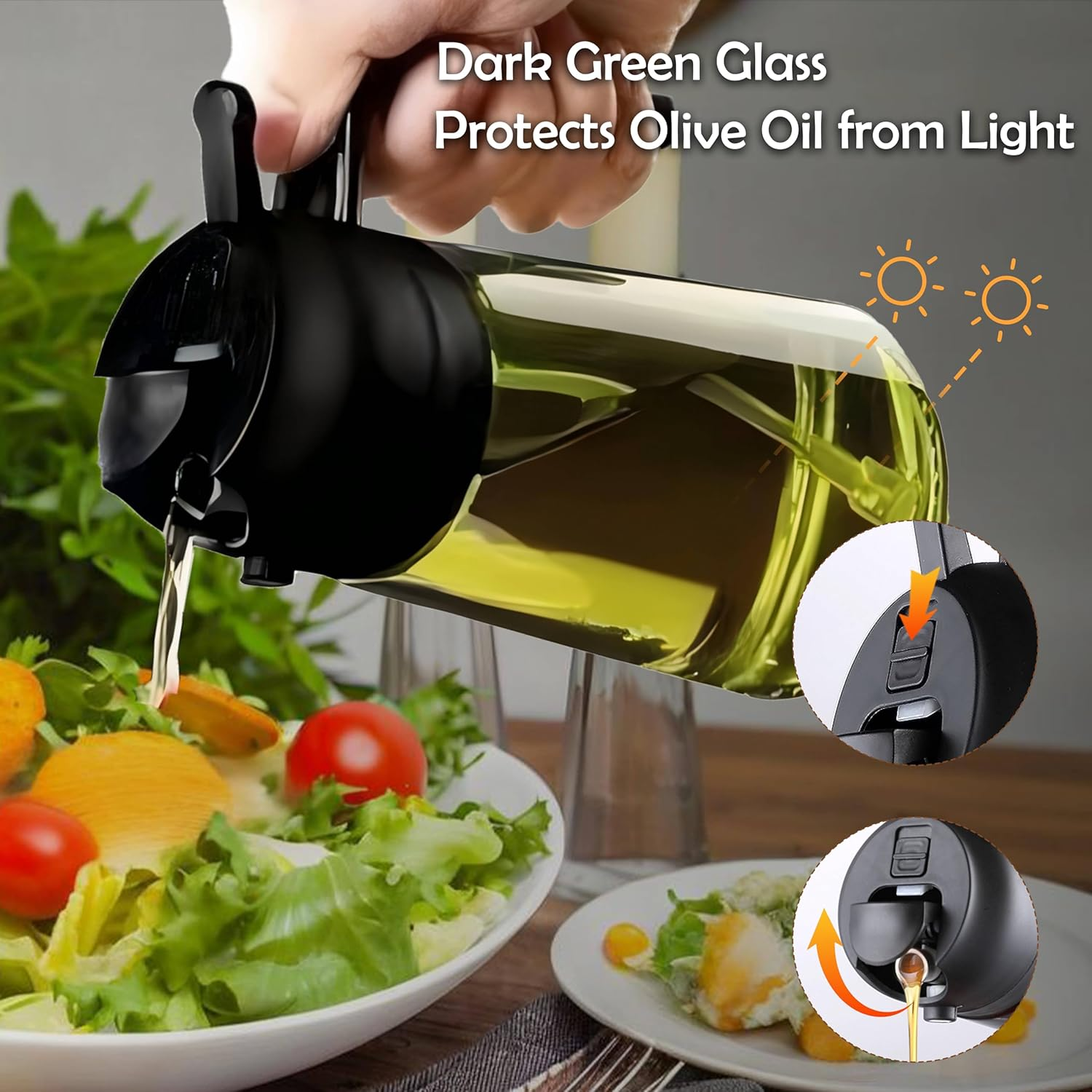 LYCIDAE Oil Sprayer, 2-In-1 Oil Spray Bottle & Dispenser, 16Oz/470Ml Sunlight-Resistant Glass Bottle with Pourer, for Cooking, Salad, Frying, BBQ (470Ml-Black) - Dark Brown image number 4