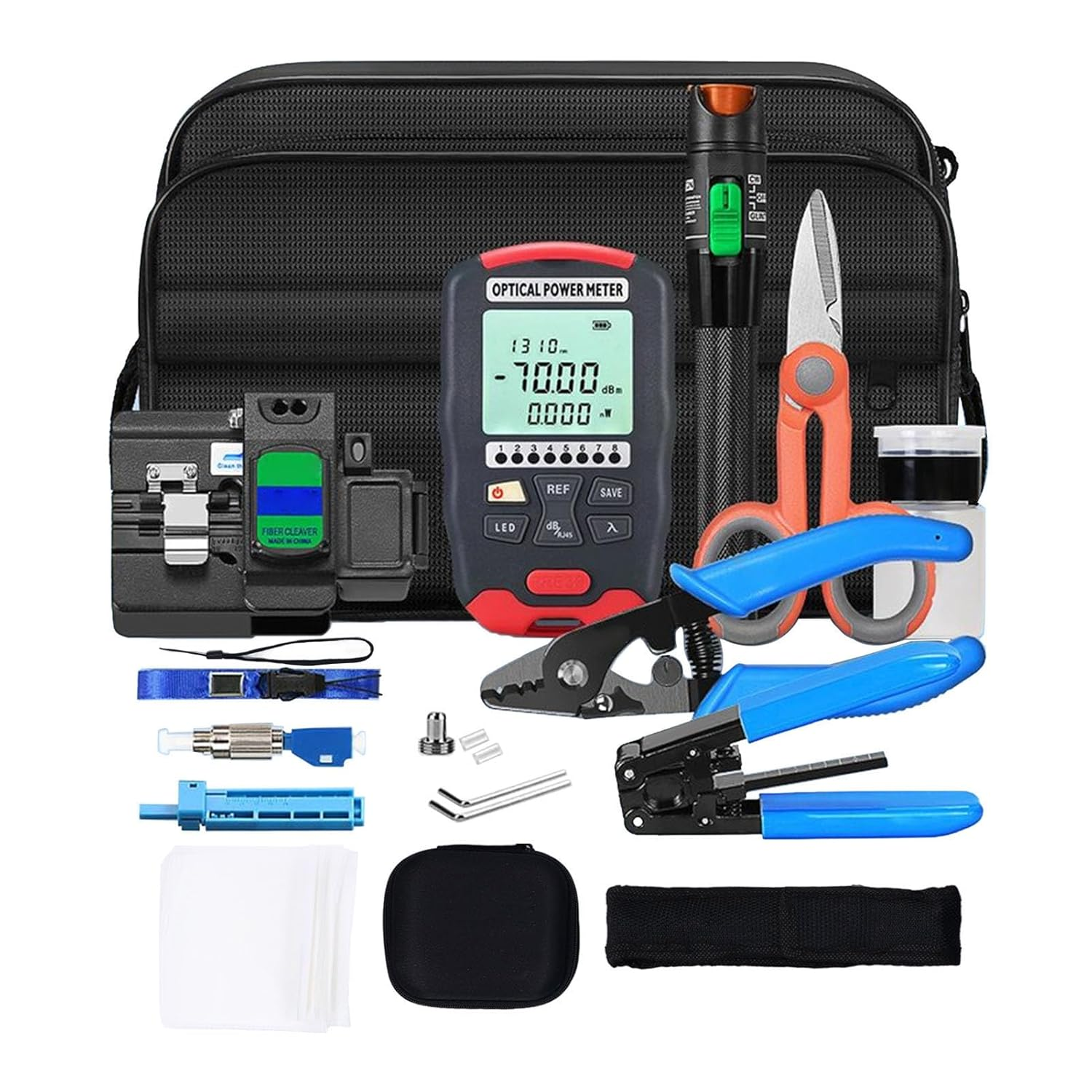 24 Pieces Fiber Optic Tool Kit, Optical Power Meter, Visual Fault Locator, Cable Stripper, Shears, Cleaver, Pliers, Case, Alcohol Bottle, AUA D7, 30Mw, for Fiber Termination image number 5