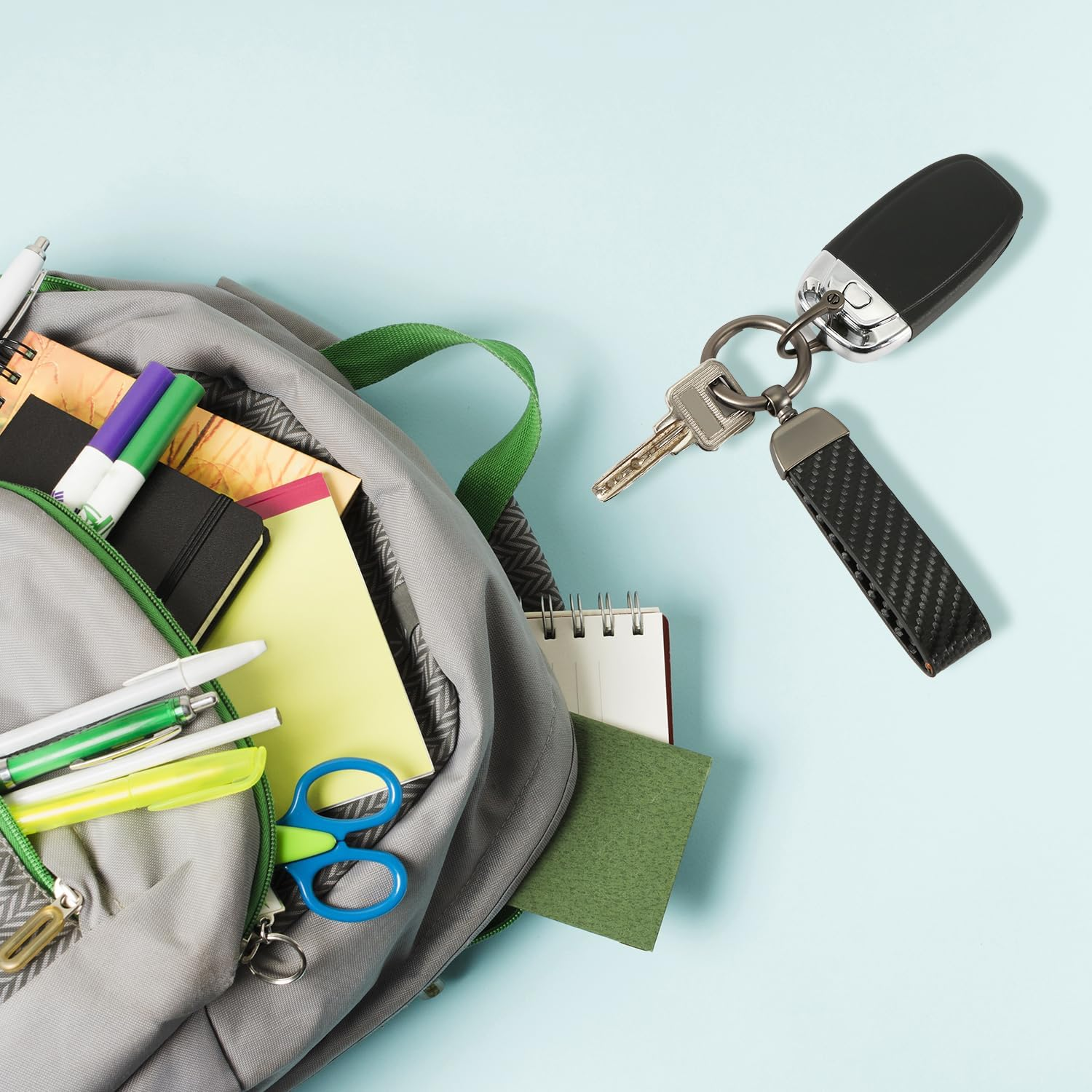 2Pcs Carbon Fiber Leather Car Keychain, 360&deg; Rotatable Swivel Key Chain Holder with Screwdriver for Women Men image number 5