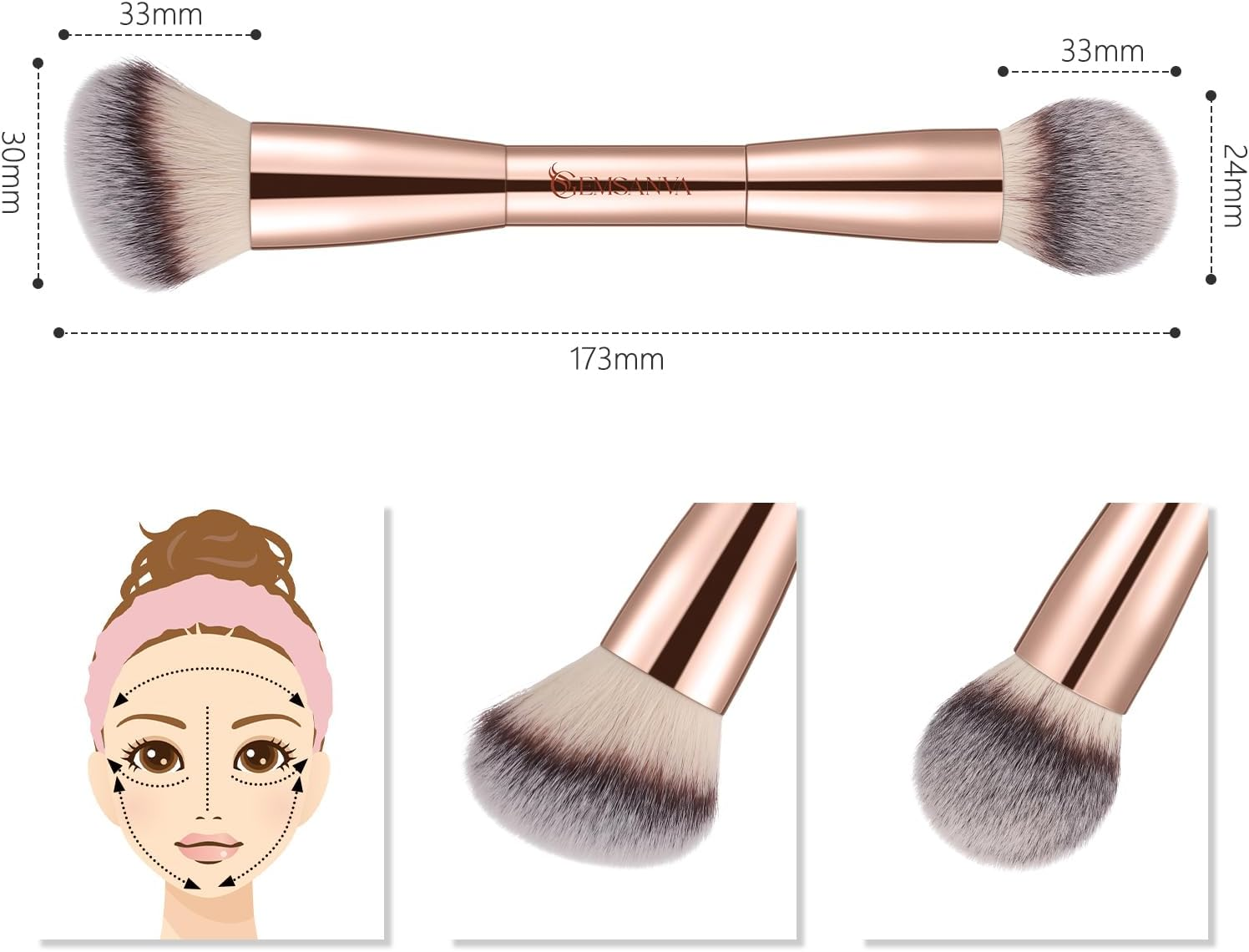 GEMSANVA Foundation Brush & Concealer Brush - Multi-Use Dual Ended Makeup Contour Brush for Cream, Liquid, Powder