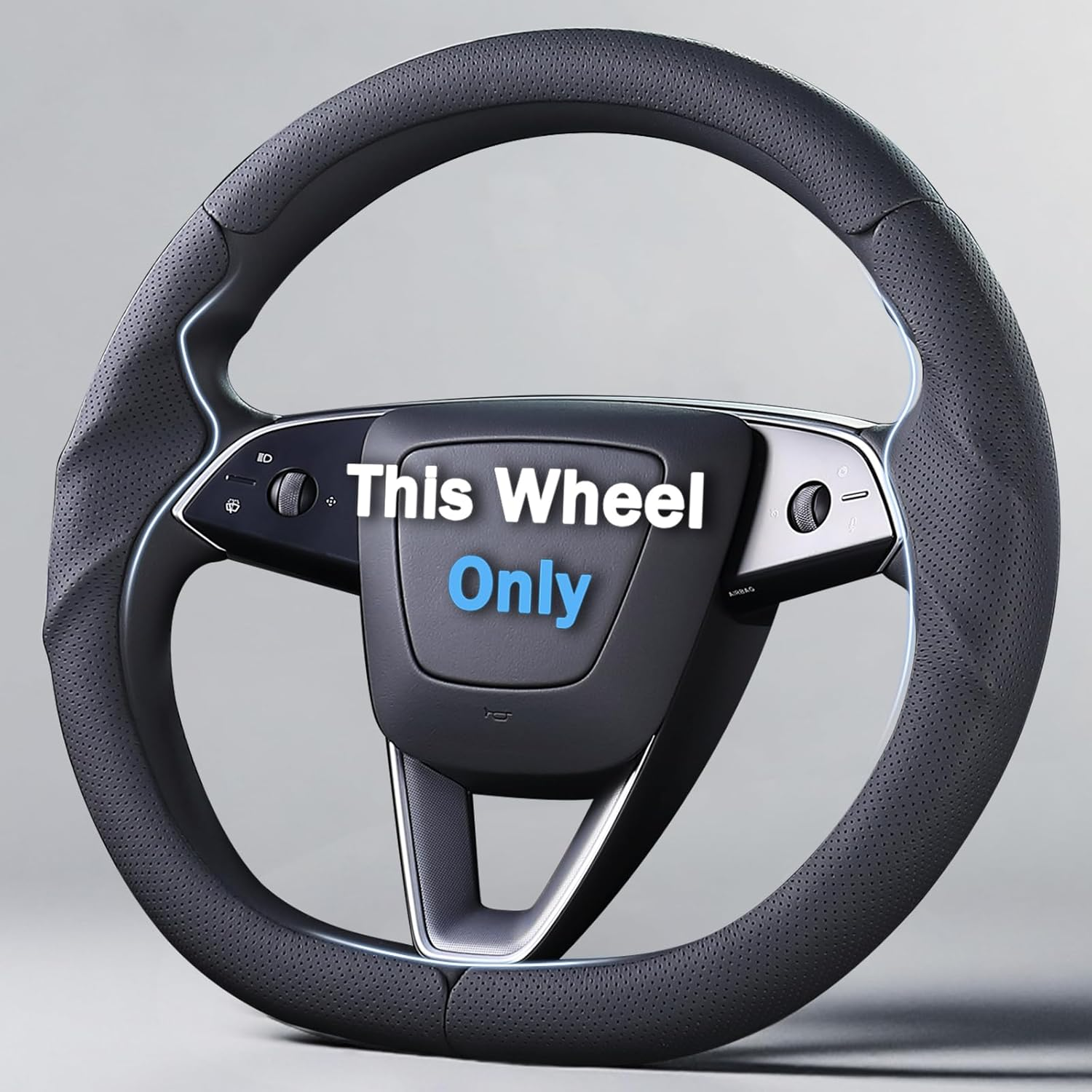 Steering Wheel Cover for Tesla Model 3 2024-Present Highland/Tesla Model Y Juniper 2025-Present, Leather Steering Wheel Cover for Tesla Model 3 Highland/Y Juniper Accessories, Black image number 2