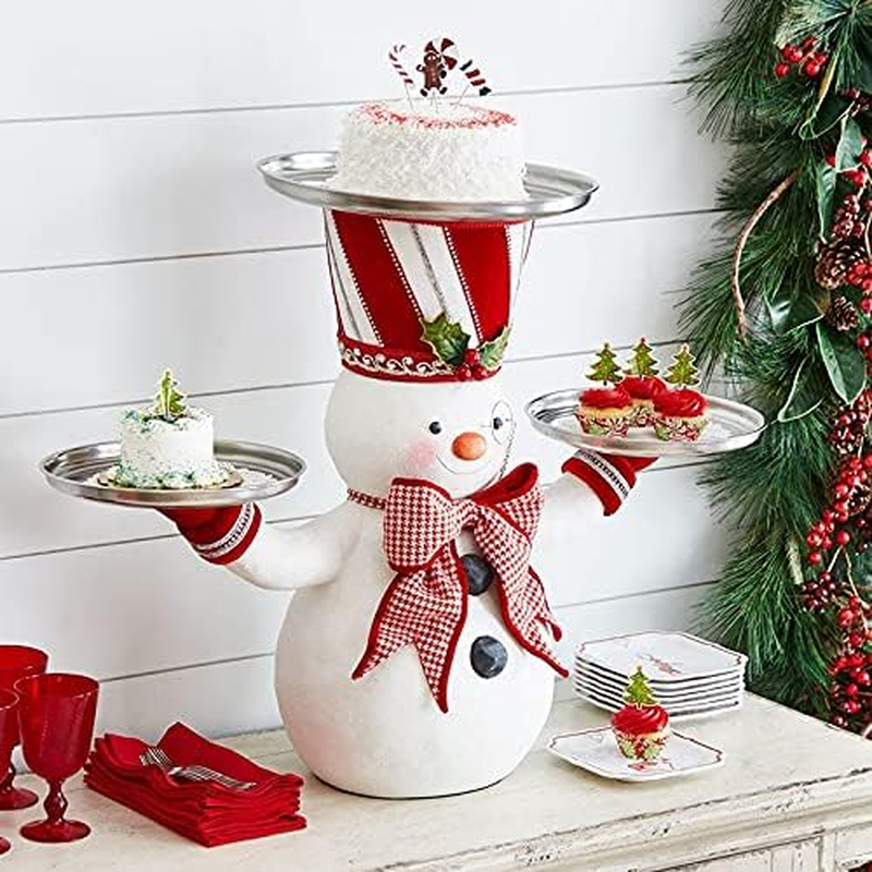 Christmas Snowman Treats Holder, Resin Snowman Statue Desktop Ornament Creative Snack Rack with 3 Trays Snowman Figure Snack Tray Rack for Home/942 (Size : Snowman+Tray(3Pcs)) image number 5