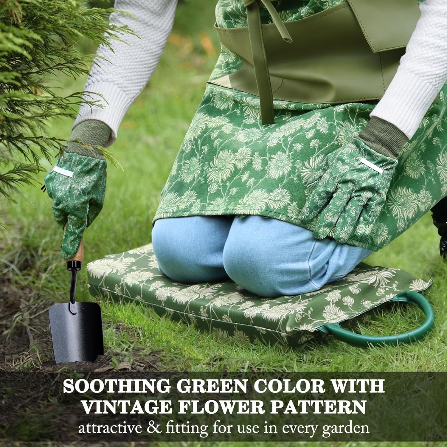 Colwelt Garden Tools Set, 8 Piece, Heavy Duty Gardening Tools with Wooden Handle, Including Garden Tote, Kneeling Pad, Gloves, Pruner, Trowel, Tulip Trowel, Cultivator - Gardening Gifts for Women Men image number 4