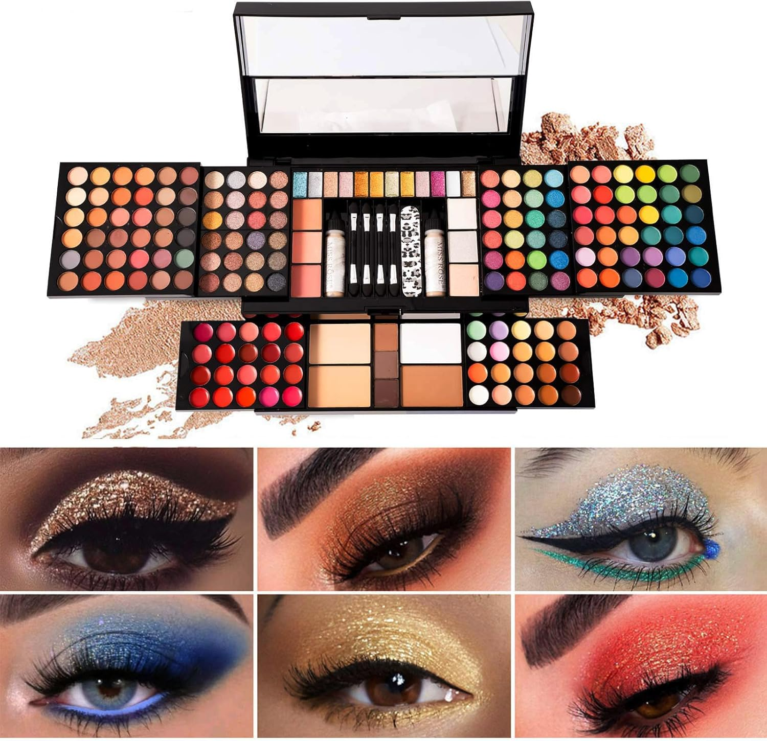 MISS ROSE M 187 Colors Professional Makeup Palette - All-In-One Kit with Eye Shadows, Lipsticks, Mascara, Foundations, Blushes, Brow Pencils, Nail File - Makeup Gift Set for Women and Girls - 045 Set image number 5