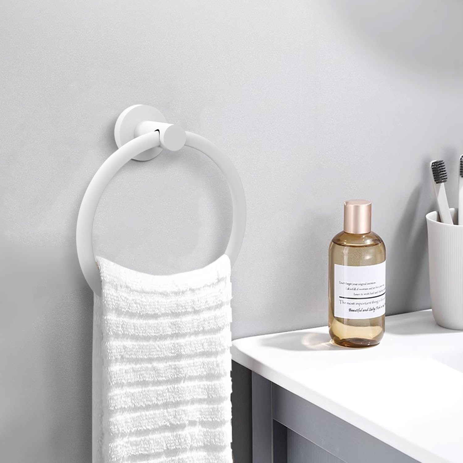 Cilee White Towel Ring for Bathroom，Bath Towel Ring, Bathroom Hardware Accessories，Hand Towel Holder SUS304 Stainless Steel Bathroom Towel Rack，Towel Hanger for Bath Wall Mount image number 1