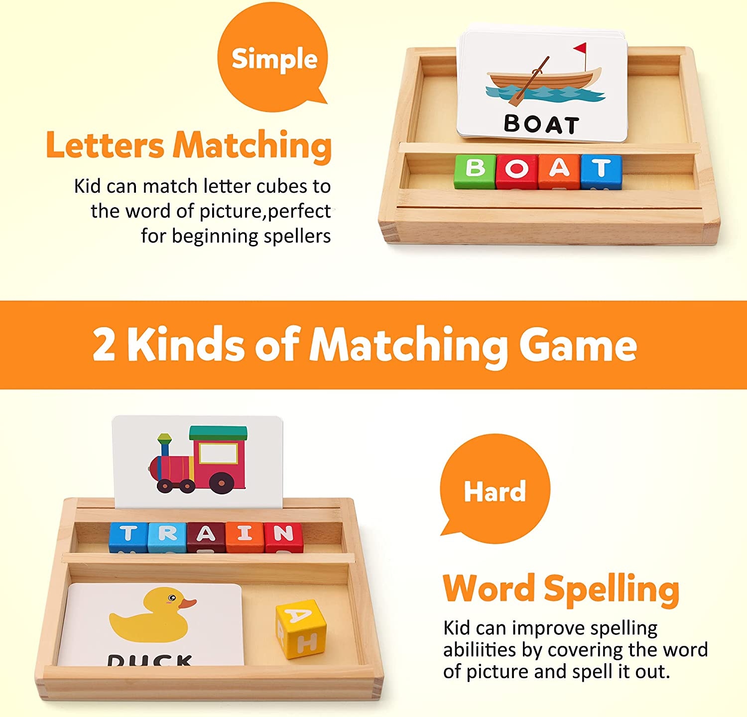 Coogam Wooden Blocks Spelling Game, Color Alphabet Letters Matching Flash Cards ABC Sight Words Learning Educational Montessori Puzzle for Preschool Kids Boys Girls Age 3 4 5 Years Old image number 6