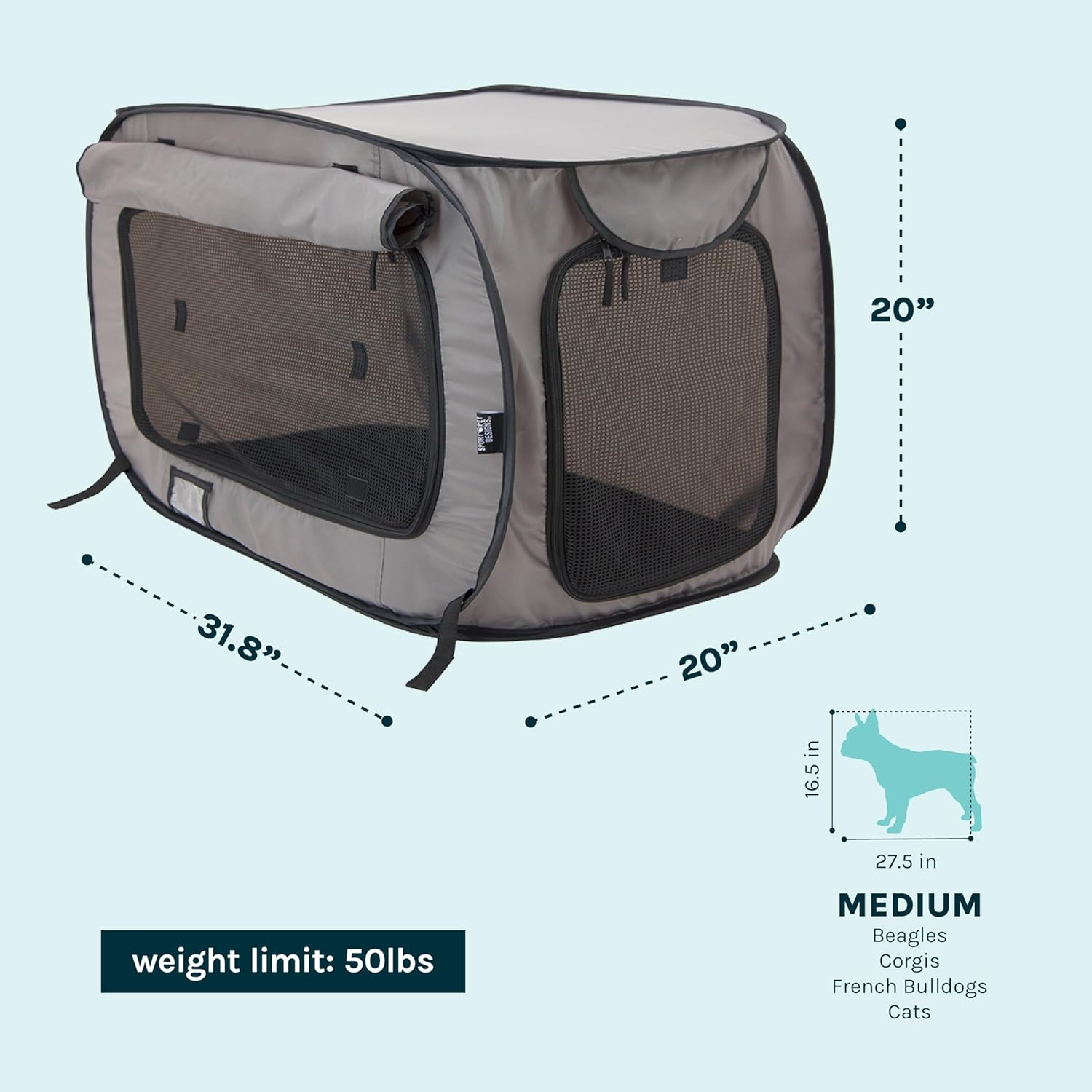 Sportpet Designs Large Pop Open Kennel, Portable Cat Cage Kennel, Waterproof Pet Bed, Carrier Collection image number 4