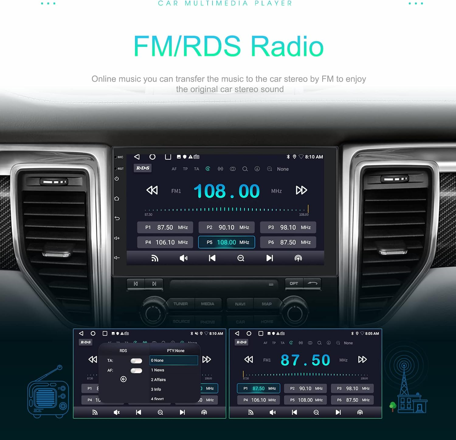 Rimoody 7 Inch Android Double Din Car Stereo Mirror Link, Touchscreen Car Radio 2 Din with GPS Navigation Bluetooth FM RDS Wifi USB Backup Camera 1G 32G image number 3