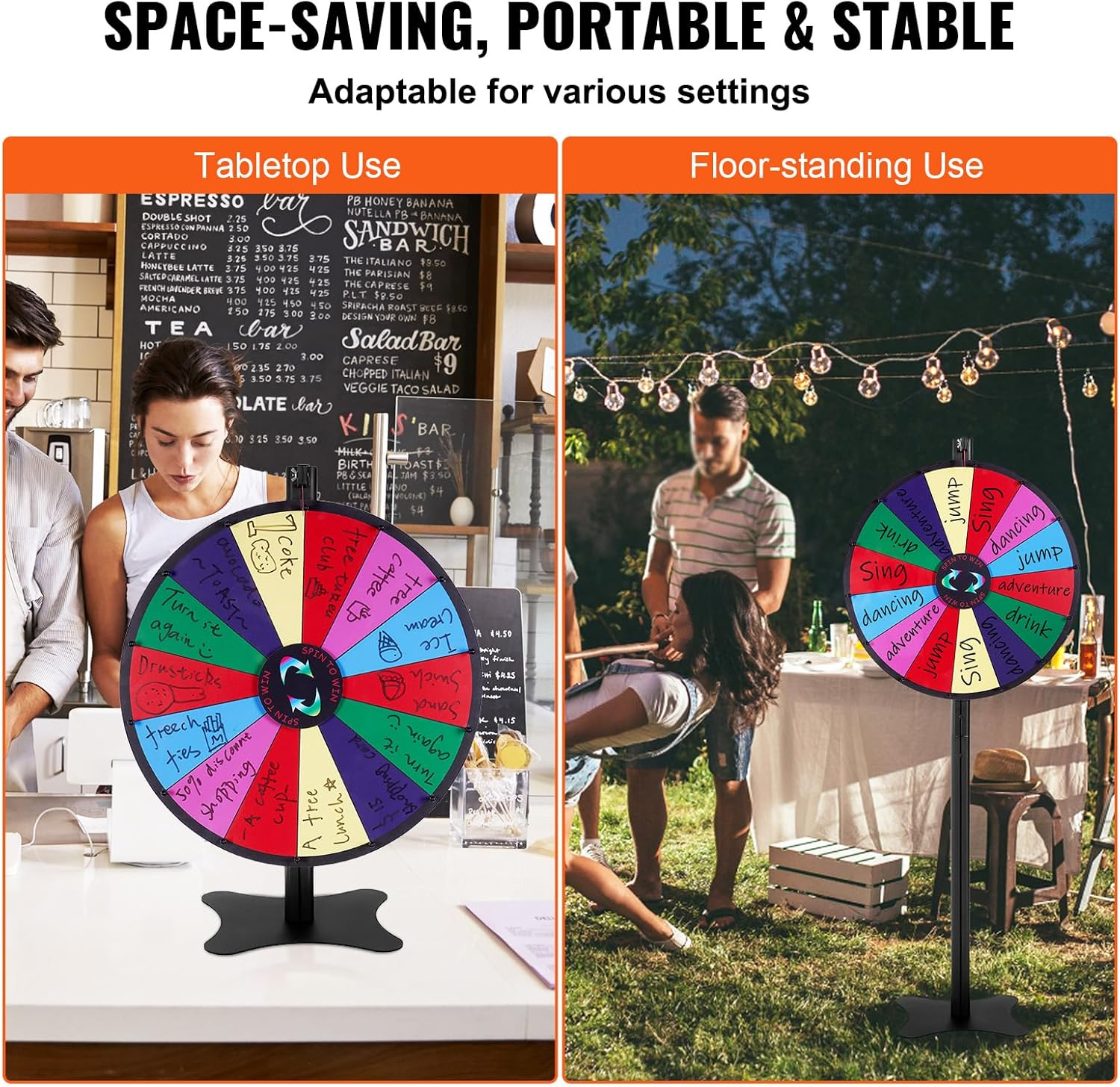 VEVOR 24 Inch Spinning Prize Wheel, 14 Slots Roulette Wheel, Customizable & Editable, Smooth Spinning, Exciting Atmosphere, Portable & Space-Saving, Complete Accessories, Ages All image number 1