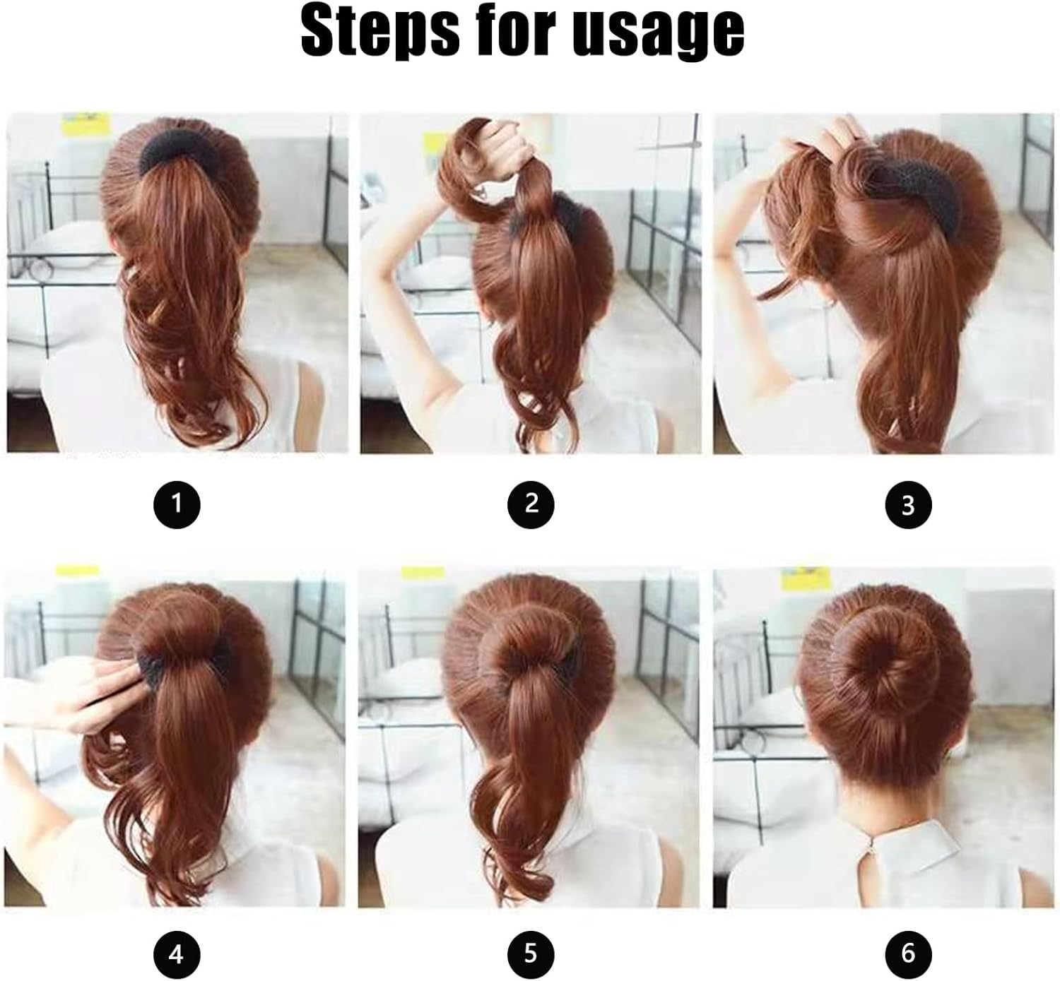 7-Piece Bun Pillows, Doughnut Hair Bun Maker Set, Updo Accessories, Hair Bread Maker, with 5 Elastic Hair Bands and 10 U-Shaped Hairpins, Hairstyle Aid Set for Children, Girls, Women image number 3