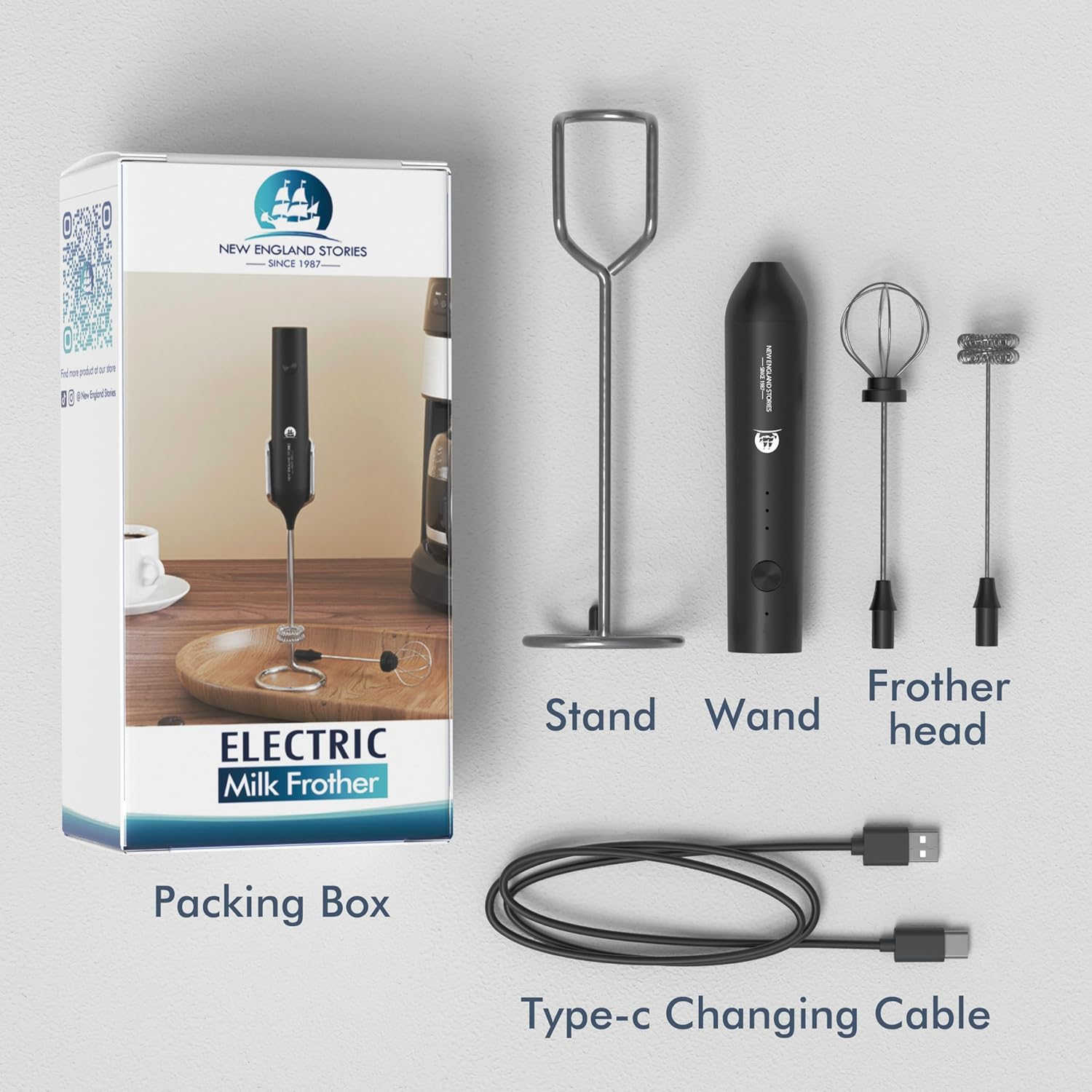 Rechargeable Mlik Frother Wand with Stand, Foam Maker with Stainless Whisk, 3-Speeds Electric Handheld Drink Mixer for Coffee, Cappuccino, Latte, Matcha, Hot Chocolate (Black) image number 3