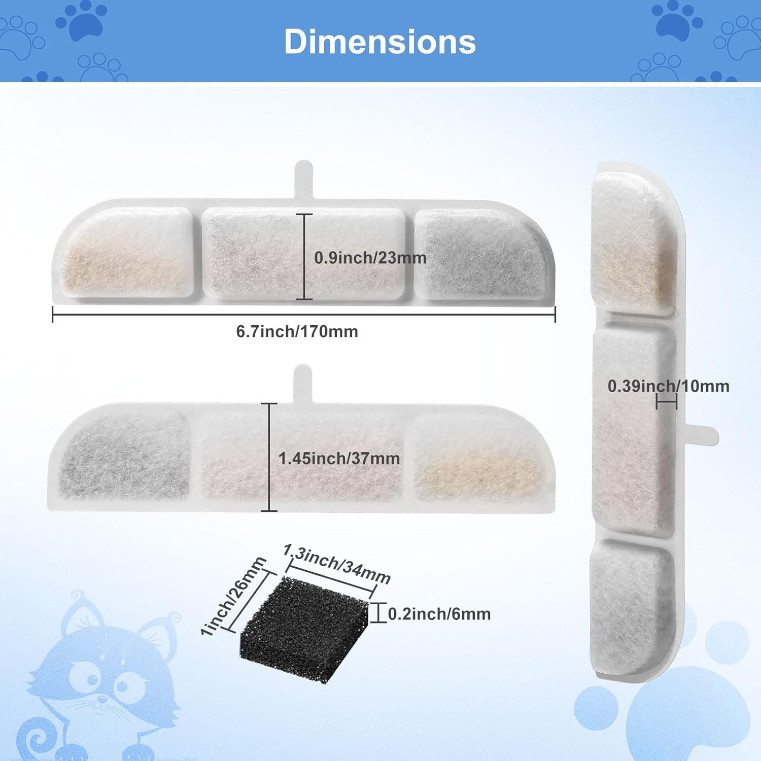 Pack of 6 Cat Fountain Filter, Feriva Cat Fountain Filter for 2.5 L Cat Fountain Wireless, Quadruple Action Pet Water Fountain Filter, Replacement Filter and Pre-Filter Sponges for Cat Drinking image number 5