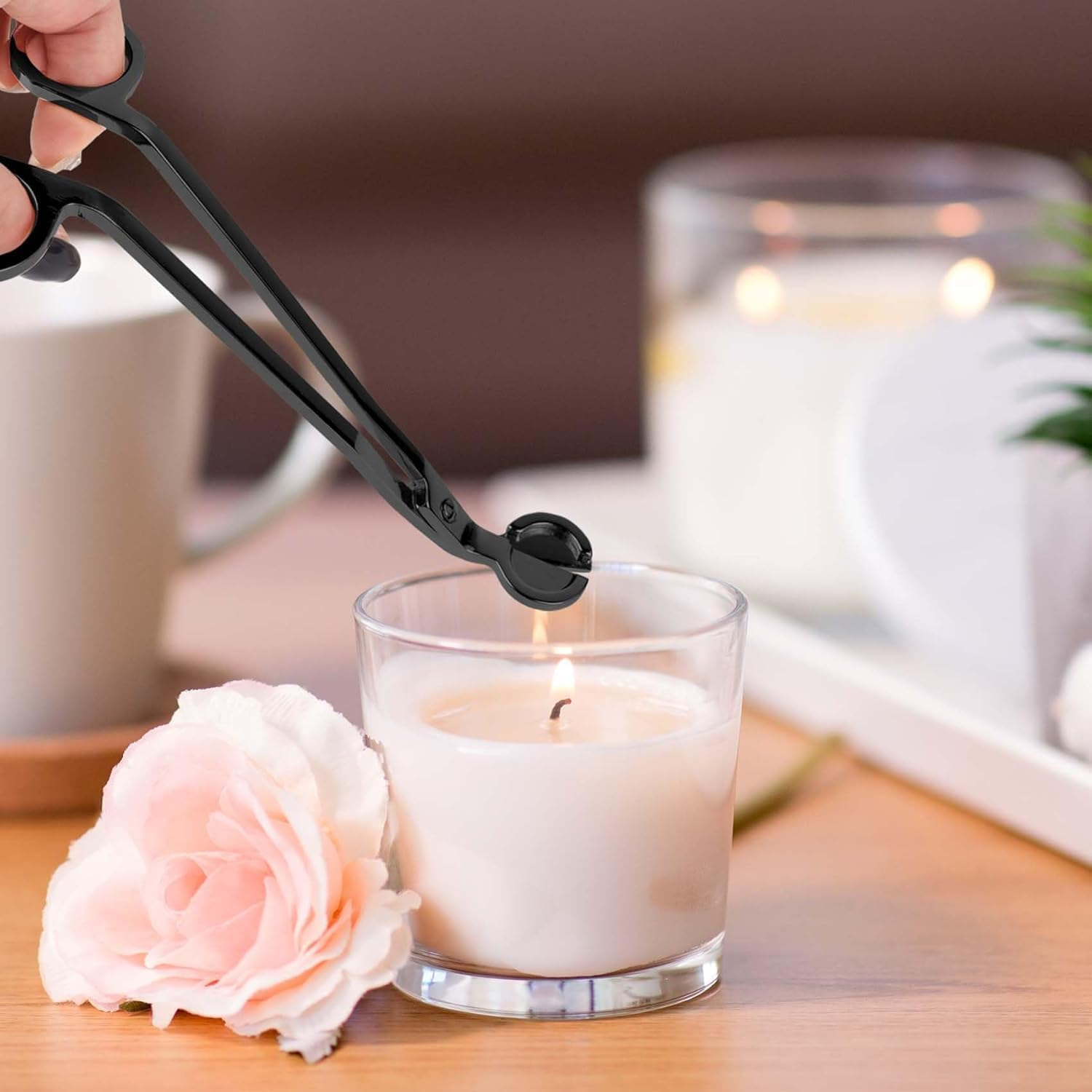 2 Pcs Candle Wick Trimmer Set, 1 Stainless Steel Polished Candle Wick Trimmer and 1 Candle Hook, Reaches Deep into Candles to Cut Spent Wicks（Black） image number 3