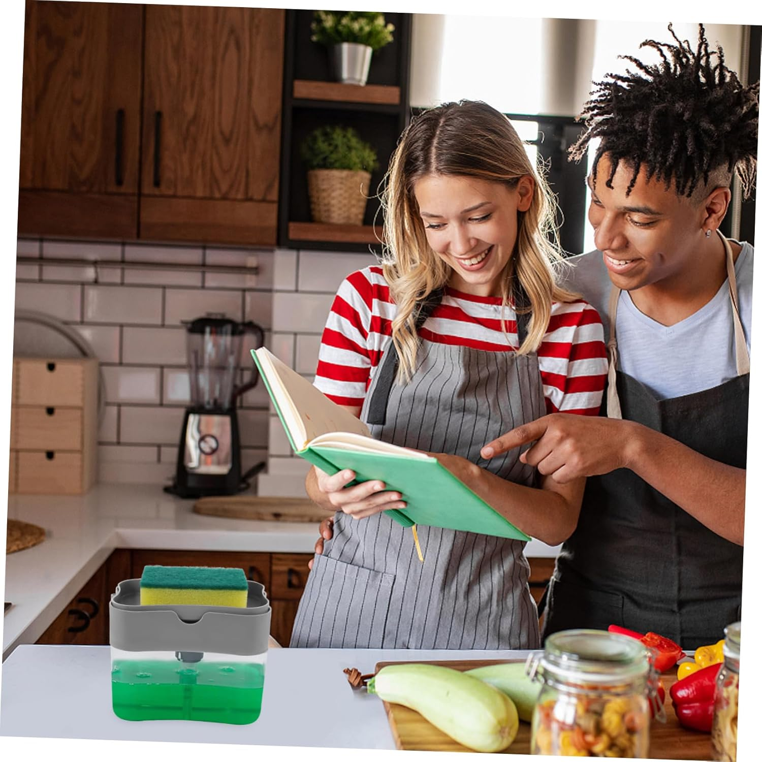 Amosfun Manual Soap Dispenser and Sponge Soap Box with Press Pump Silver for Kitchen and Home Use Practical Sponge Holder without Single Piece Random Color image number 3