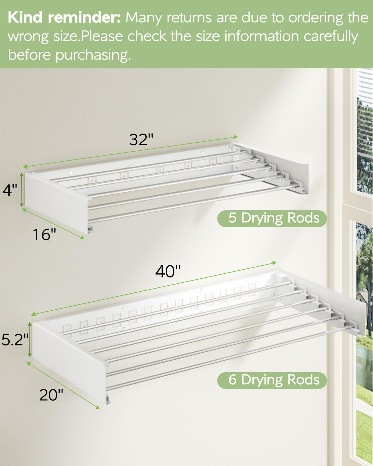 Vikaqi Wall Mounted Clothes Drying Rack 100 CM, Foldable Wall Mount Laundry Rack Folding Indoor, Drying Rack Clothing Collapsible, Towel Rack with Wall Template, 6 Rods, White image number 3