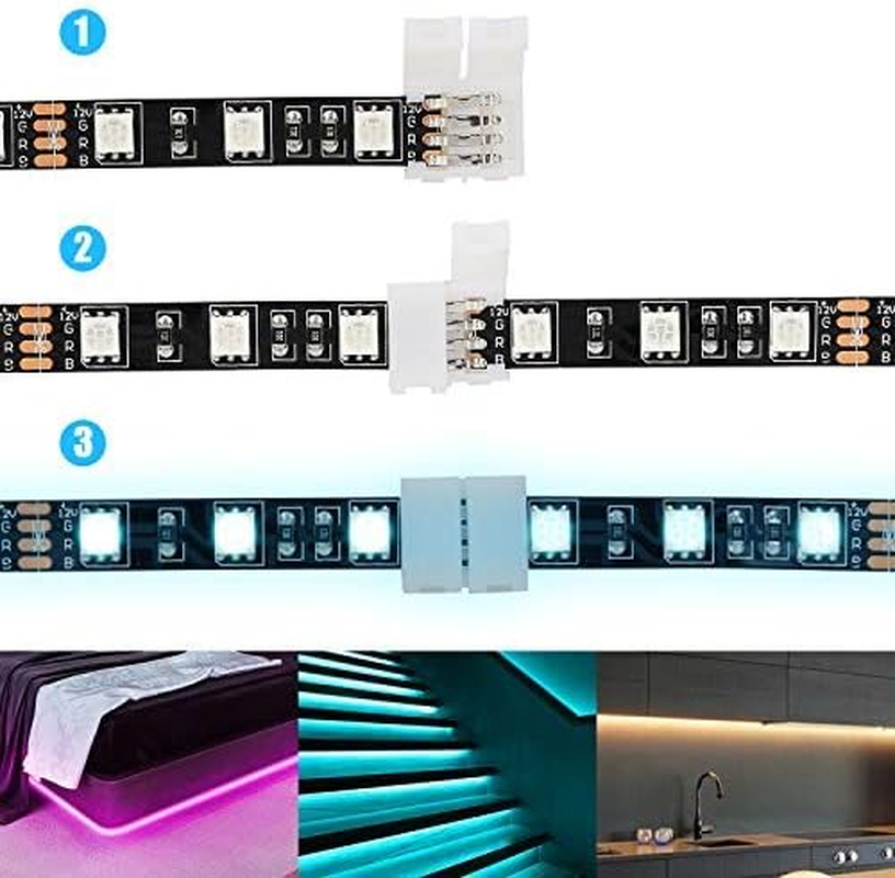 10Packs 4-Pin RGB LED Light Strip Connectors 10Mm Unwired Gapless Solderless Adapter Terminal Extension for SMD 5050 Multicolor LED Strip (10Pack 4PIN RGB Connector) image number 4