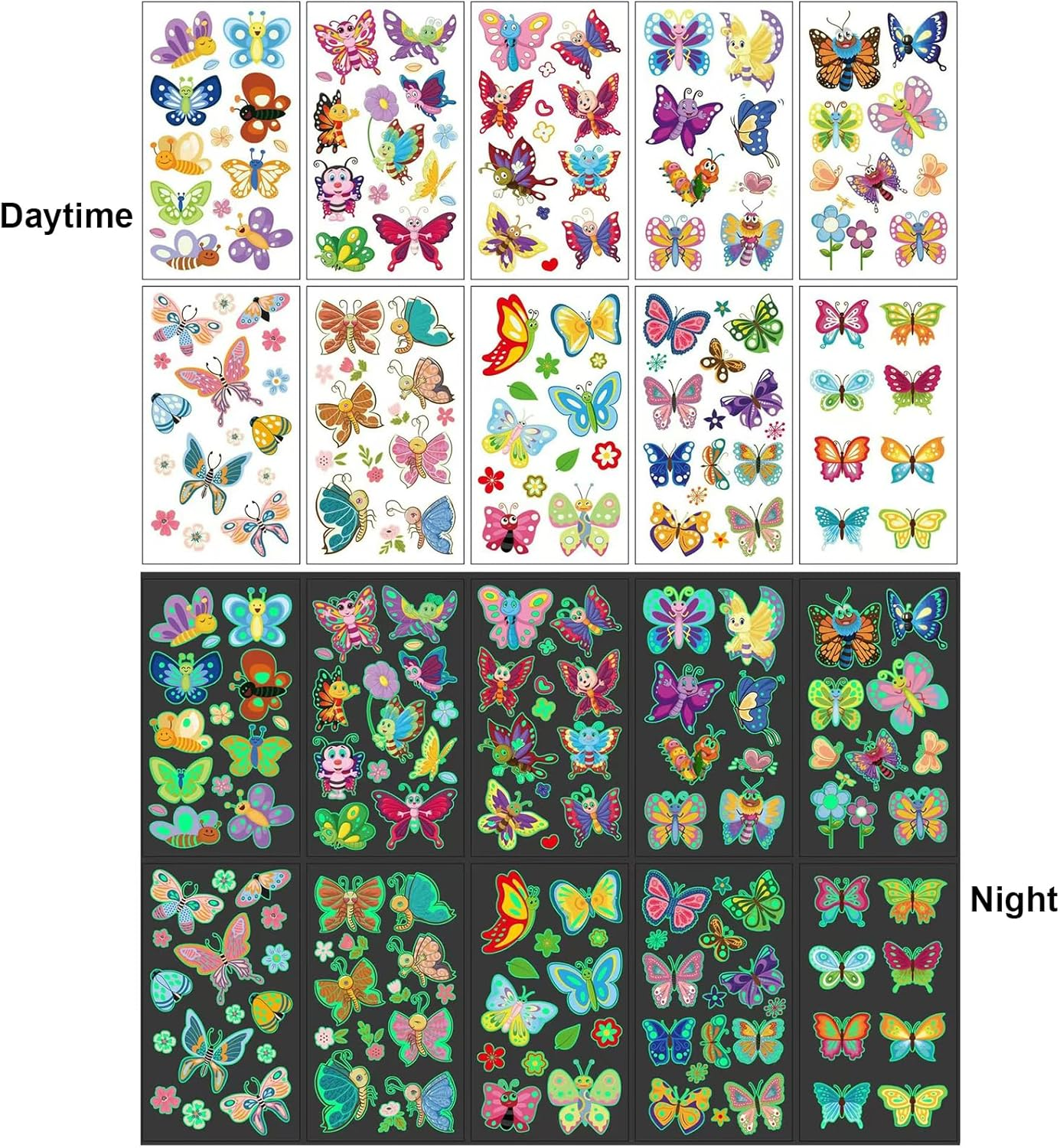 Luminous Butterfly Temporary Tattoos for Kids, 10 Sheets Glow in the Dark Butterfly Stickers Party Favors Decorations for Kids Girls - Butterfly image number 5