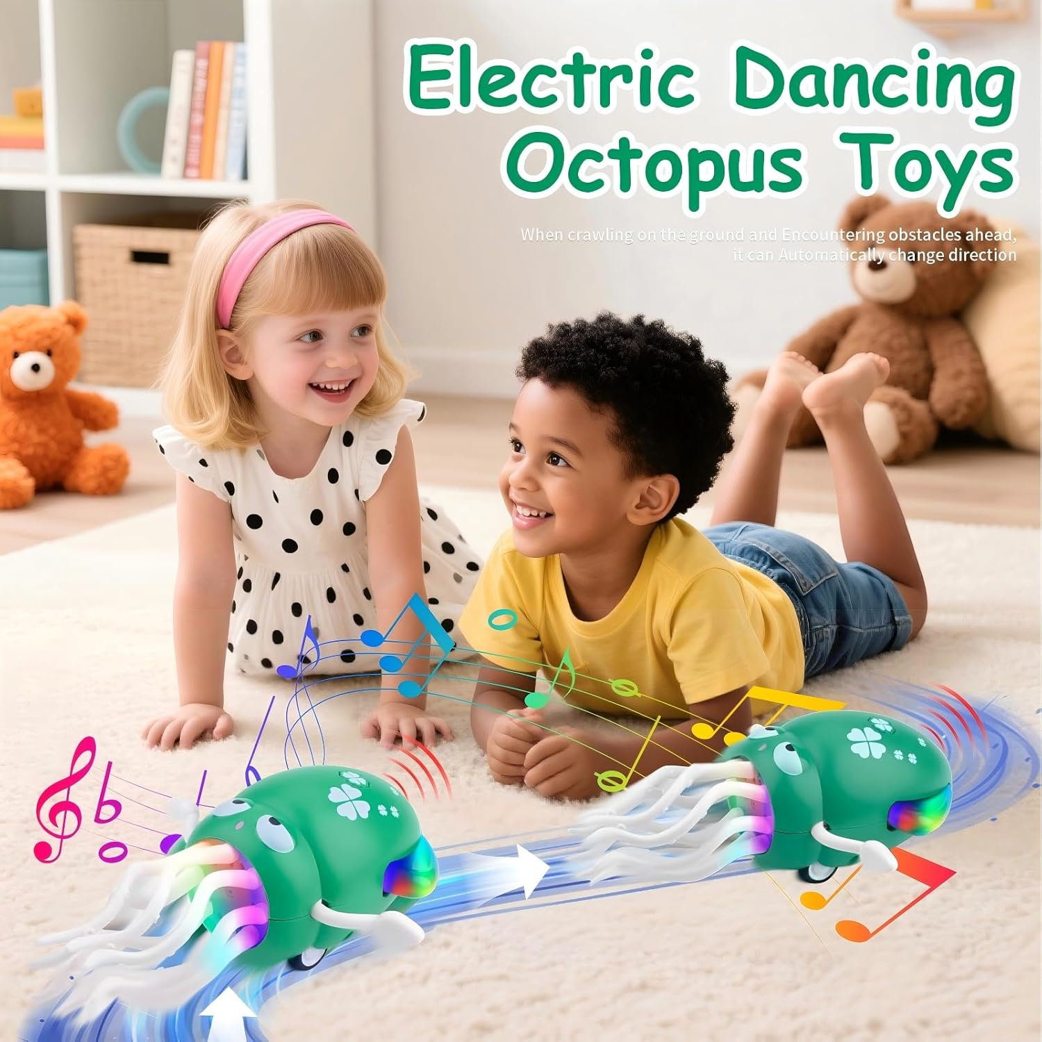 Dancing Octopus Toy, USB Rechargeable Magic Dancing Squid, Electric Crawling Musical Baby Toy with LED Lights & Music, Perfect Christmas Birthday G IFT for Infants Kids 3+ (Green)