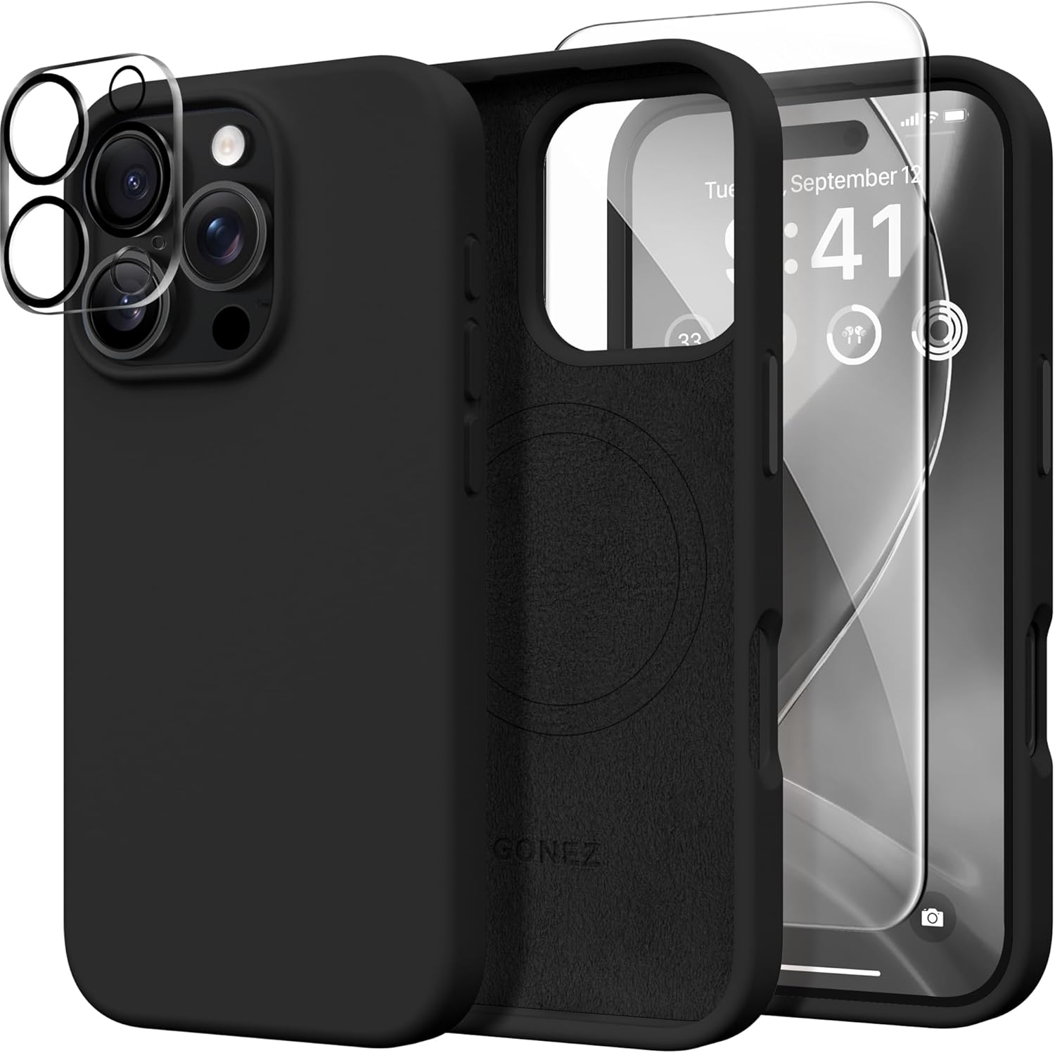 GONEZ Magnetic for Iphone 16 Pro Max Case, Compatible with Magsafe, Liquid Silicone Case, with Screen Protector + Camera Protector, Full Body Protective Shockproof Phone Cover 6.9", Stone
