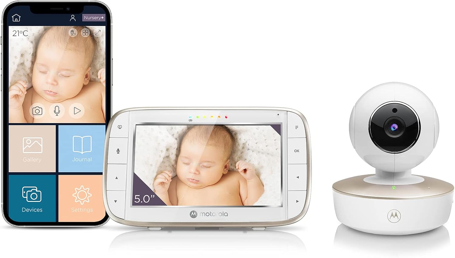 Motorola Nursery VM 855 Connected Wifi Video Baby Monitor - with Motorola Nursery App and 5-Inch Parent Unit - Night Vision, Temperature and Two-Way Talk image number 2