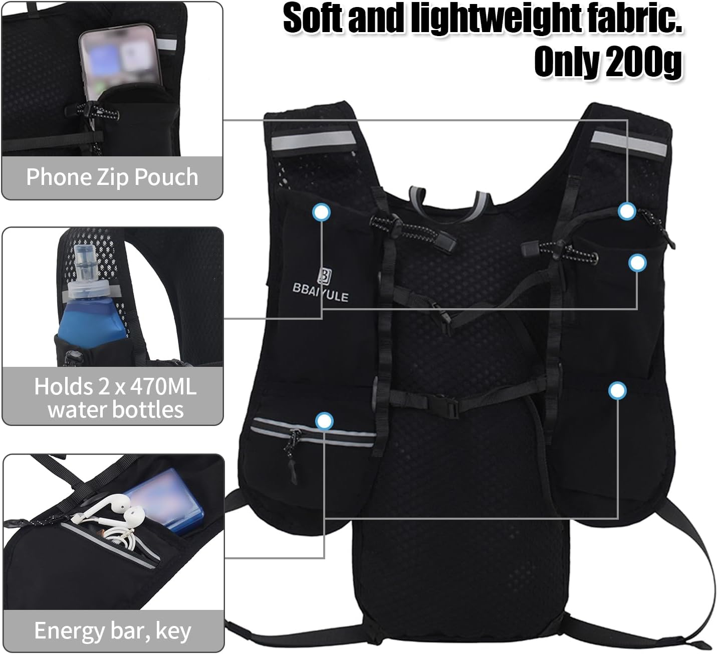 Lightweight Running Vest Backpack Outdoor Sports Trail Racing Marathon Hiking Fitness Bag Hydration Vest Pack for Men Women,Cycling Hydration Backpack Water Backpack image number 2