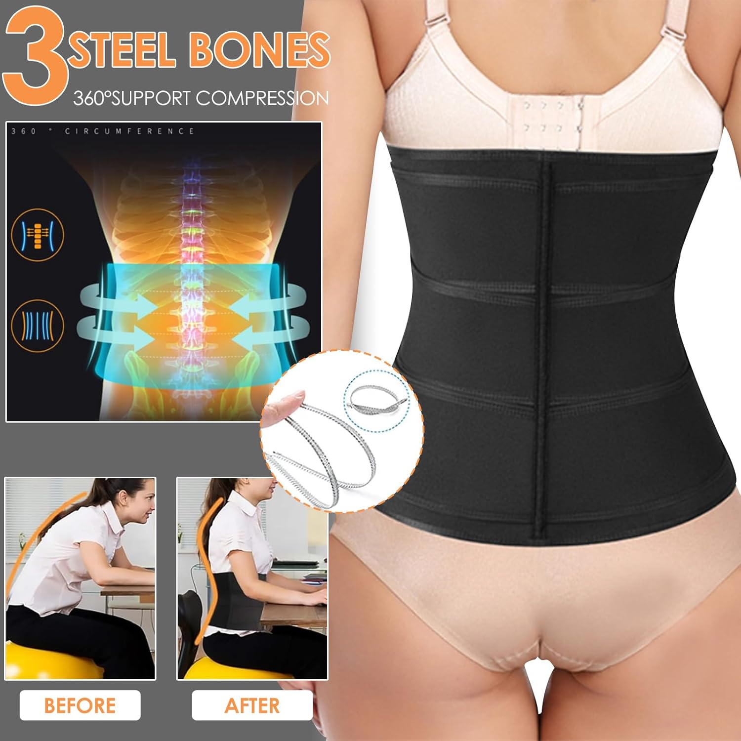2024 Neoprene Waist Trainer Belts for Women 3 Straps Weight Loss Tummy Control Workout Corset Cincher Trimmer Belly Body Shaper Slim Girdle Belt image number 5