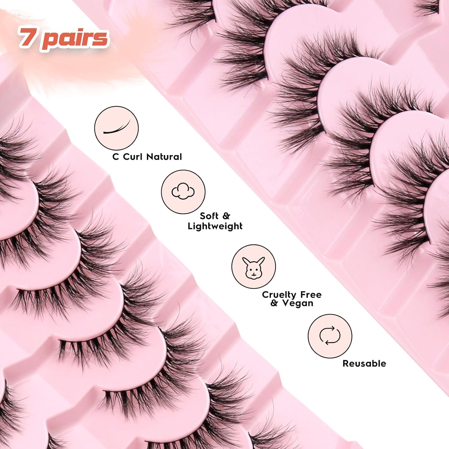Eyelashes, Cat Eye Lashes, 15 Mm Artificial Eyelashes, Fake Lashes, Natural Eyelashes, Thin Band, False Eyelashes, 3D Volume Eyelash Extensions, C Curl, Wispy Lash Pack, 7 Pairs Siligli image number 1