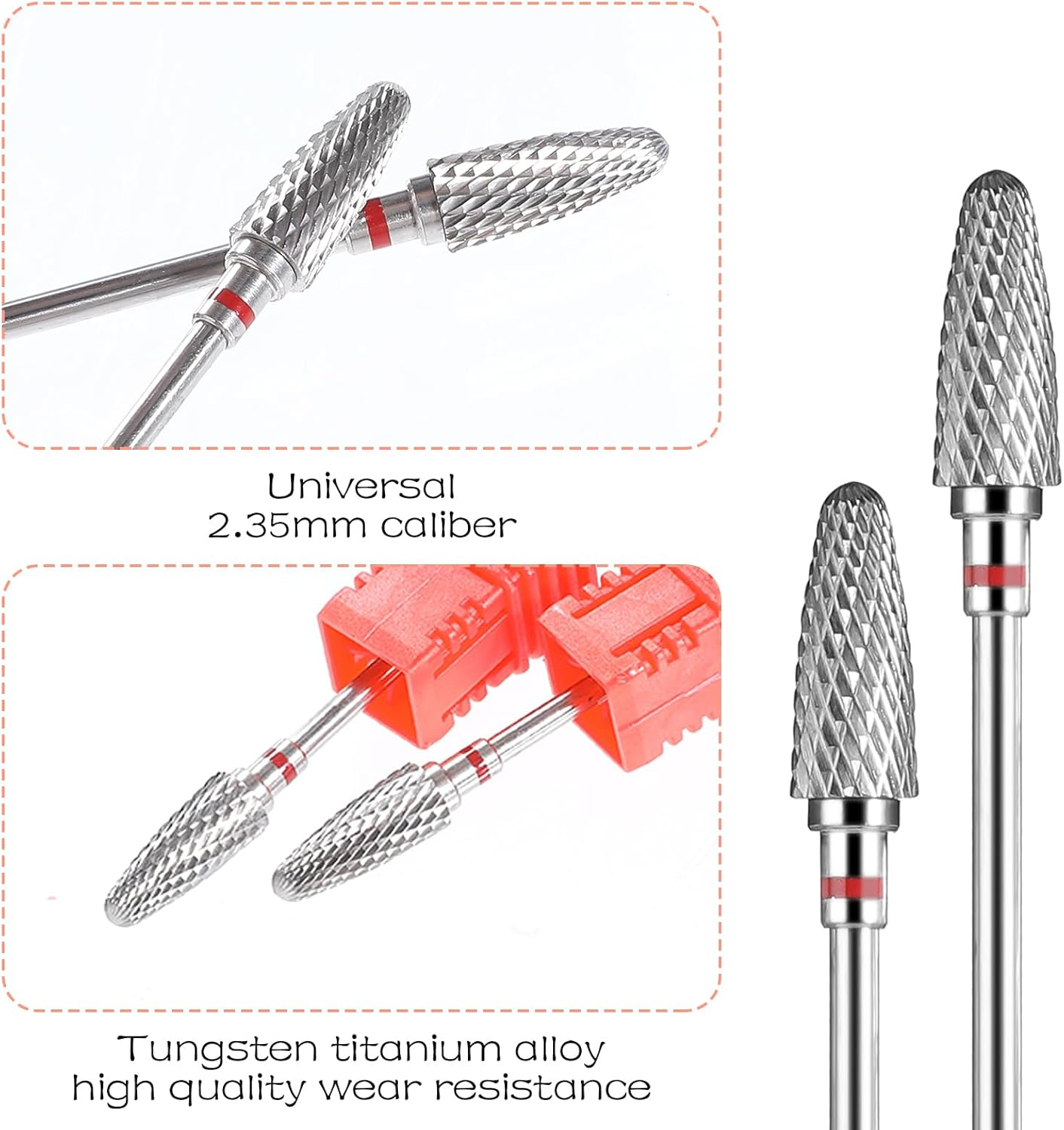 Gjinxi Safety Nail Drill Bits 2 Pcs Carbide Nail Drill Bit Remove Acrylic Hard Gels 3/32" Professional Cone Tungsten Drill Bits for Manicure Pedicure Cuticle Cleaner Polish image number 3