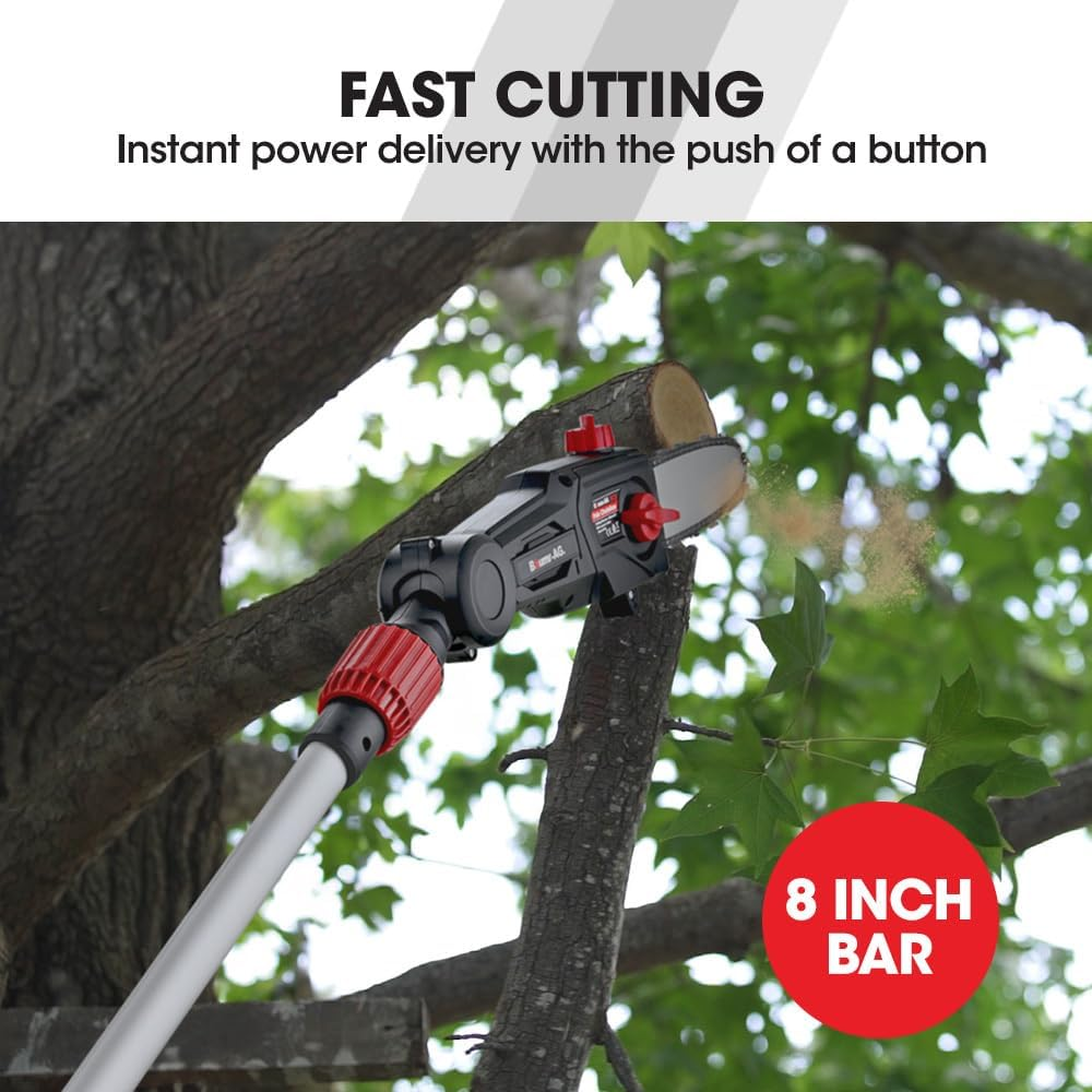 Baumr-Ag 20V SYNC Cordless Pole Saw & Hedge Trimmer Combo, 8 Inch Chainsaw Pruner, Telescopic Handle, with Battery and Charger Kit image number 2
