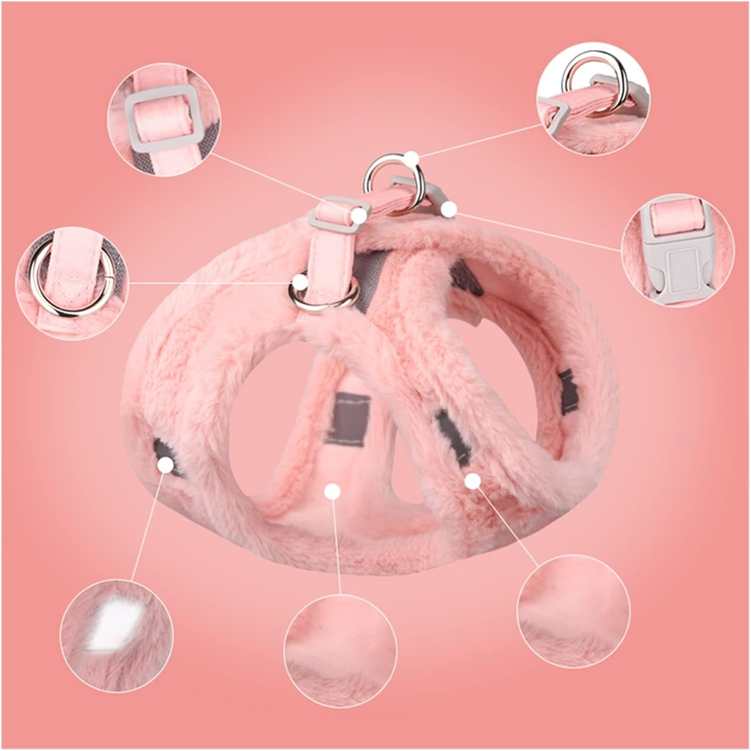 KANGYEBAIHUODIAN Adjustable Dog Harness No Pull Puppy Cat Winter Warm Harnesses Lead Leash French Bulldog Chihuahua Collar Rope Pet Accessories (Color : Pink, Size : L) image number 2