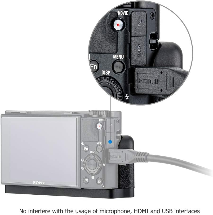 JJC Dedicated Metal Hand Grip L Bracket for Sony RX100 VII RX100M7 Anti-Slip Holder, No Blocking to HDMI Multi Microphone Jack & Battery Memory Card Compartment, Replaces Sony AGR2 Attachment Grip image number 4