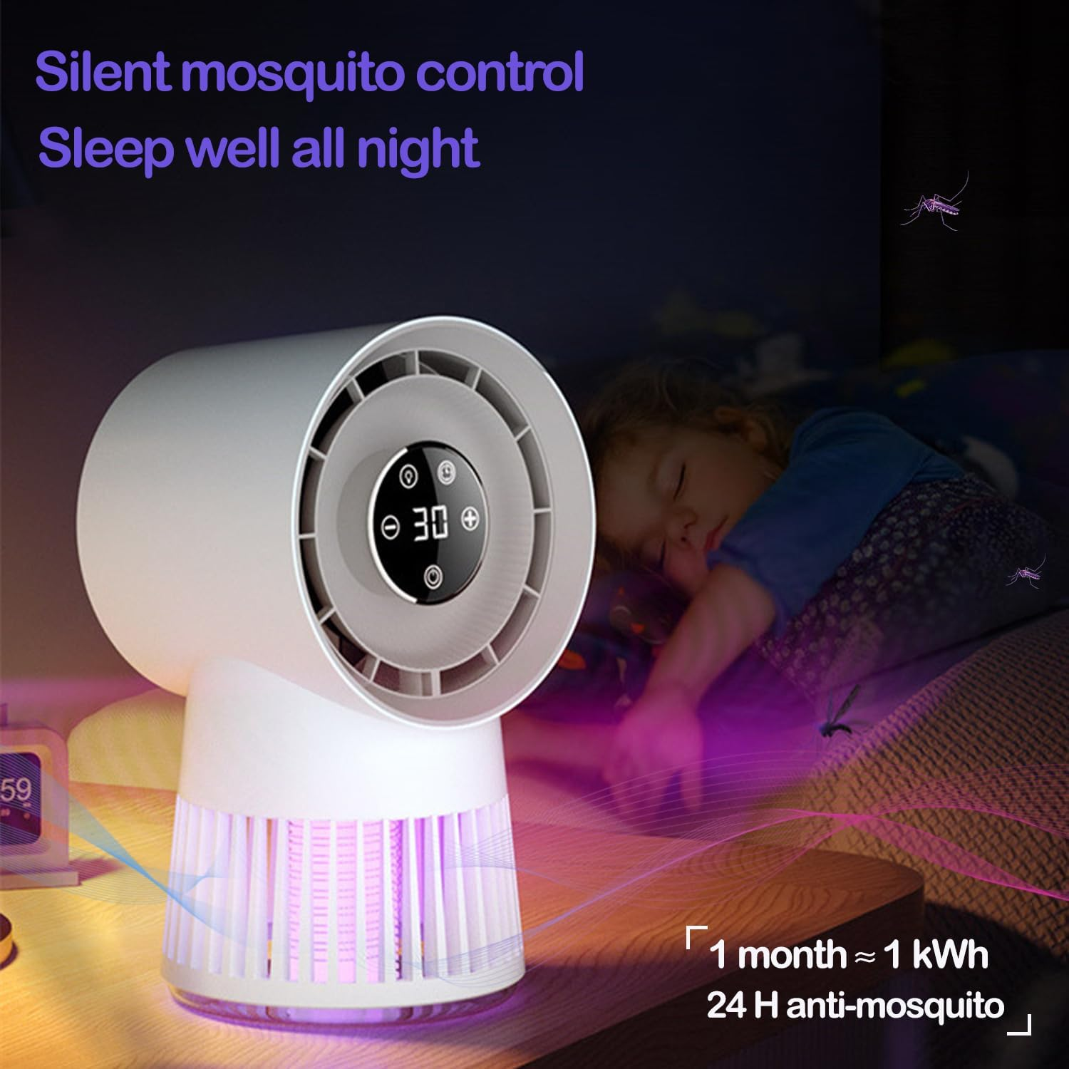 Bladeless Electric Bug Zapper Fan, 8H Timer, 20-Speed, 4.8AH, 2-In-1 Mosquito Zappers Fan, Portable Rechargeable Desk Bug Zapper Fan for Patio/Backyard/Bedroom image number 2