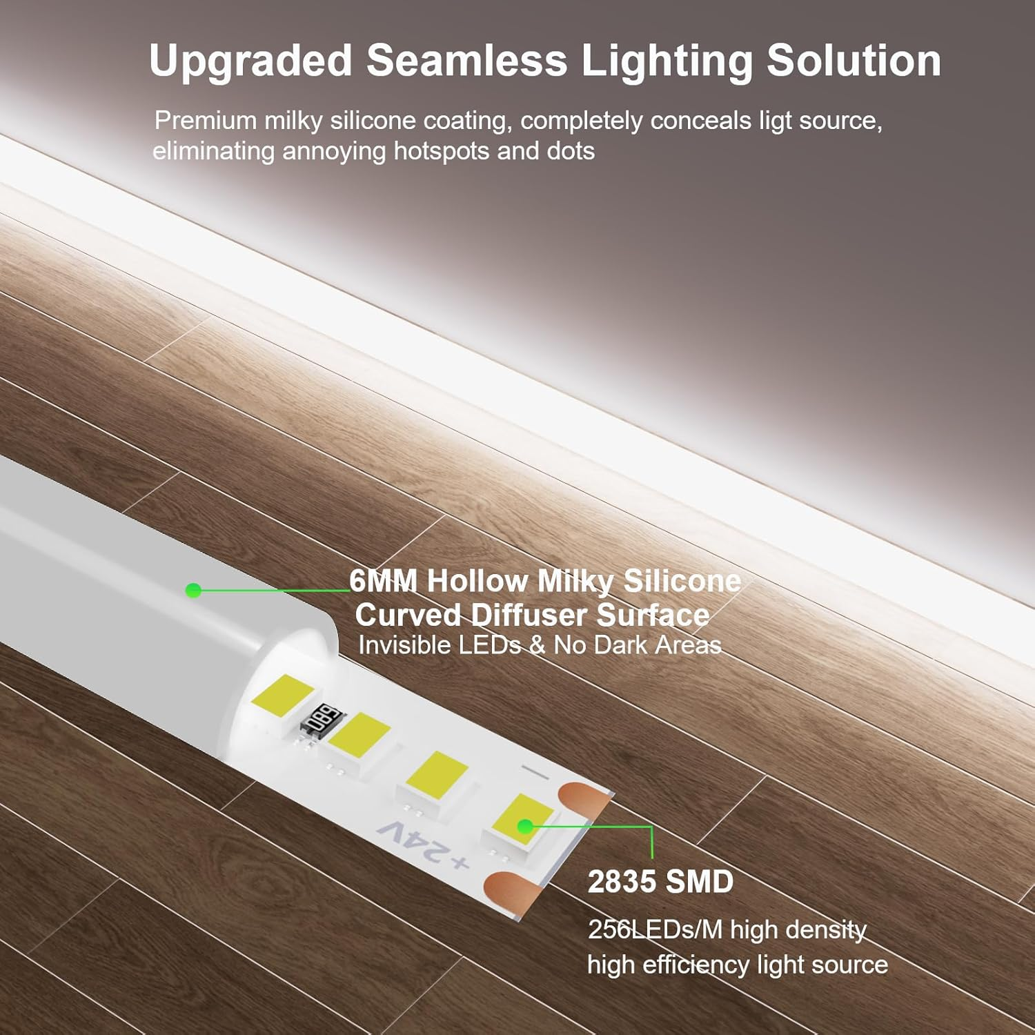 JOYLIT UL PRO+ 24V LED Strip Light 3300LM/M High Brightness CRI 90+, Invisible Leds, Continuous Glow, Bright Cool White Neon Rope Light, Task Lighting image number 1