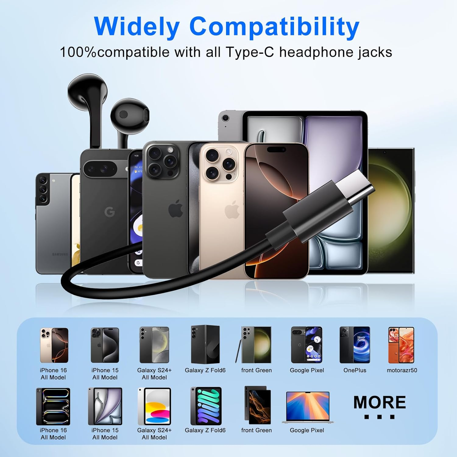 USB C Headphones, Wired Headphones for Iphone 16 15 Pro Max Pixel 6 6A 7A 8 5, Type USB C Earphones with Mic Volume Control Bass Stereo Noise Cancelling for Samsung S23 FE S22 S21 S20 A53 A54 image number 4