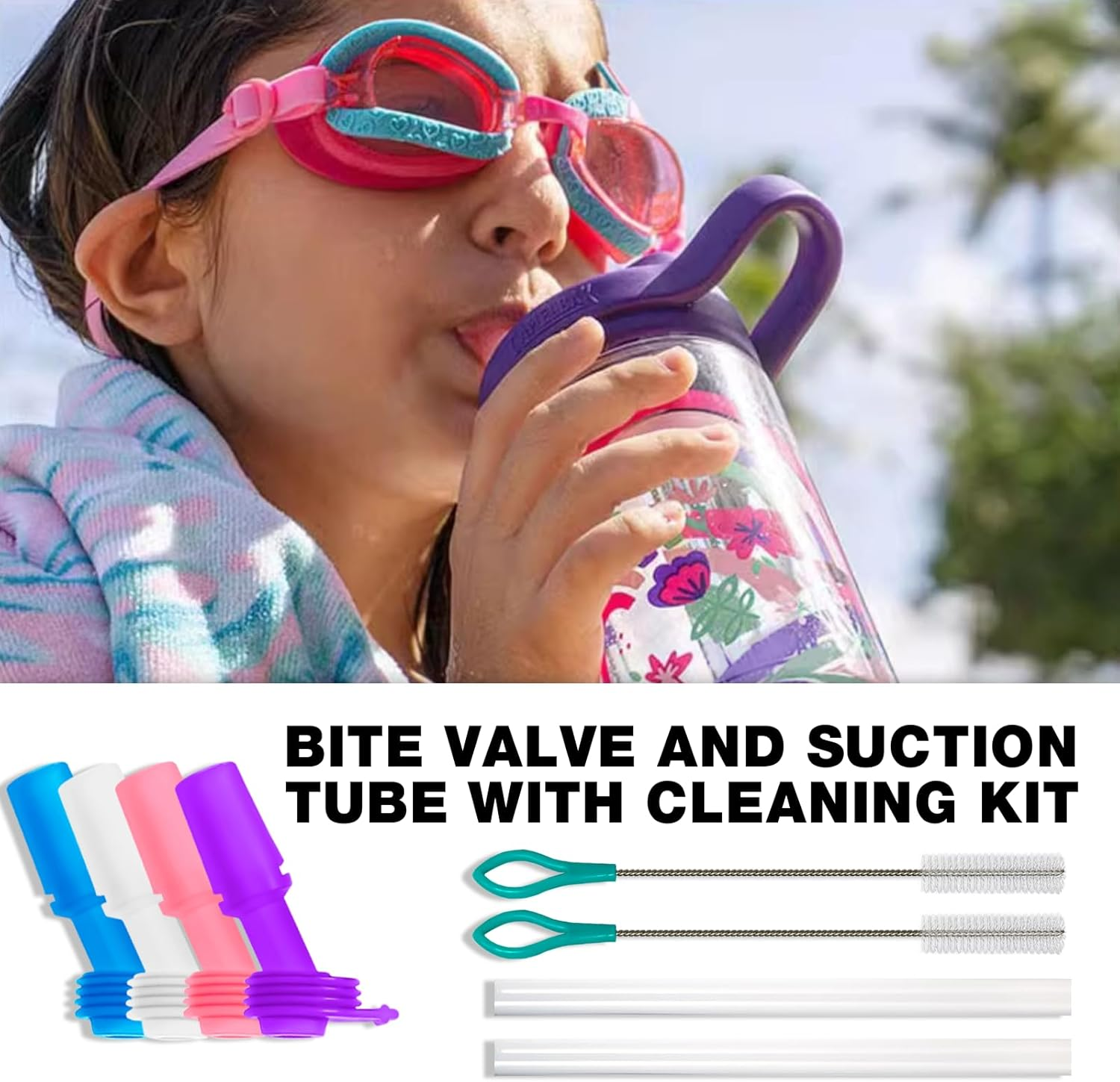 Powerful 8 Pack Bite Valve and Straw Fit All Camelbak Eddy Kids Water Bottle, 4 Bite Valve & 2 Sets Straws & 2 Brushes image number 4